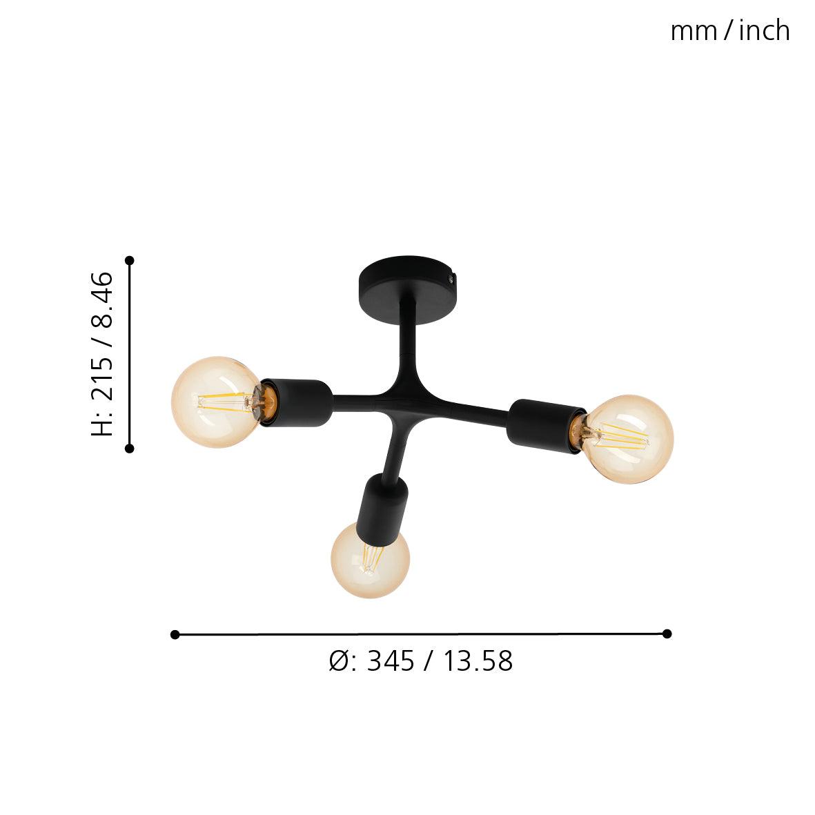 eglo bocadella 1 3 light modern black ceiling flush living room image