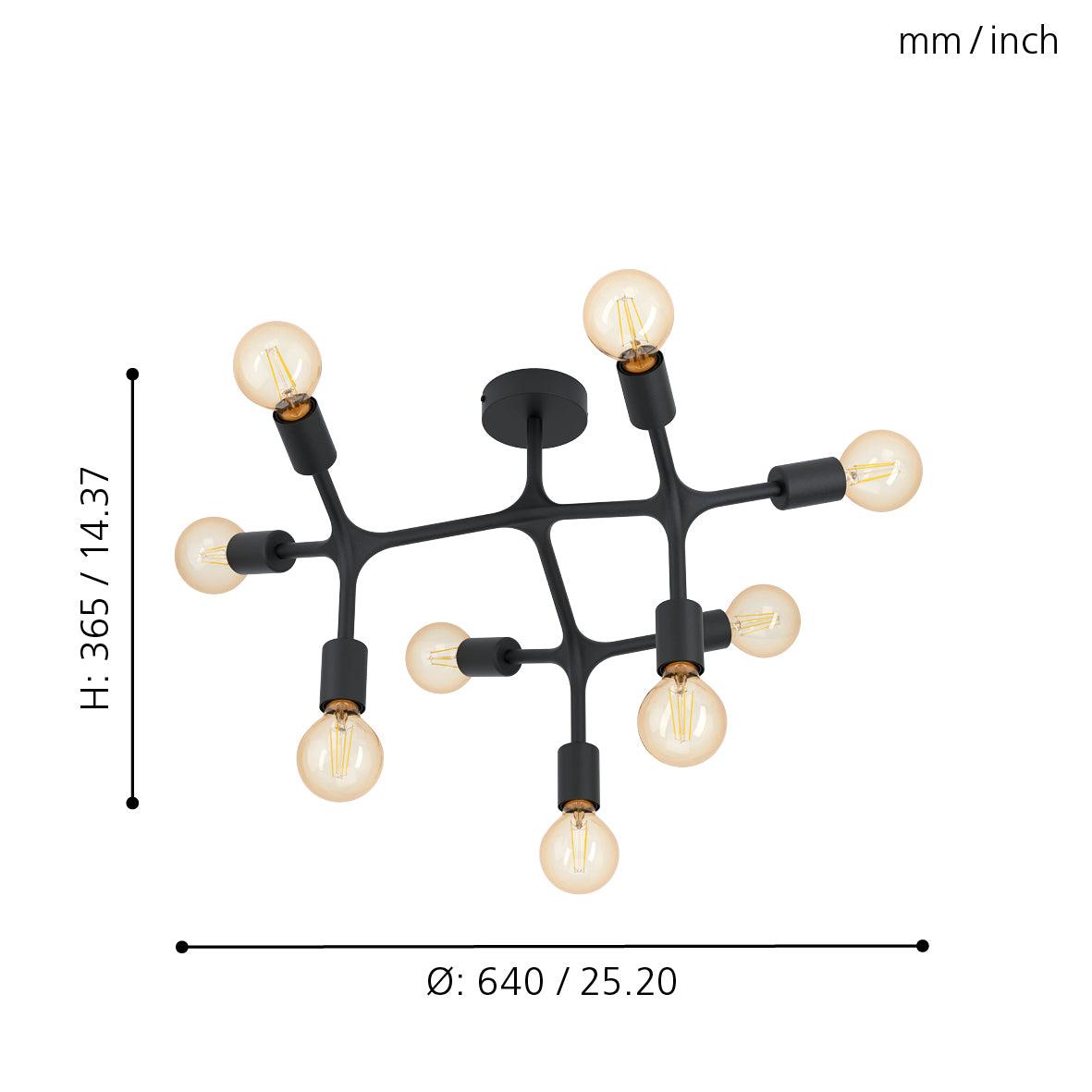 eglo bocadella 1 9 light modern black ceiling flush living room close up