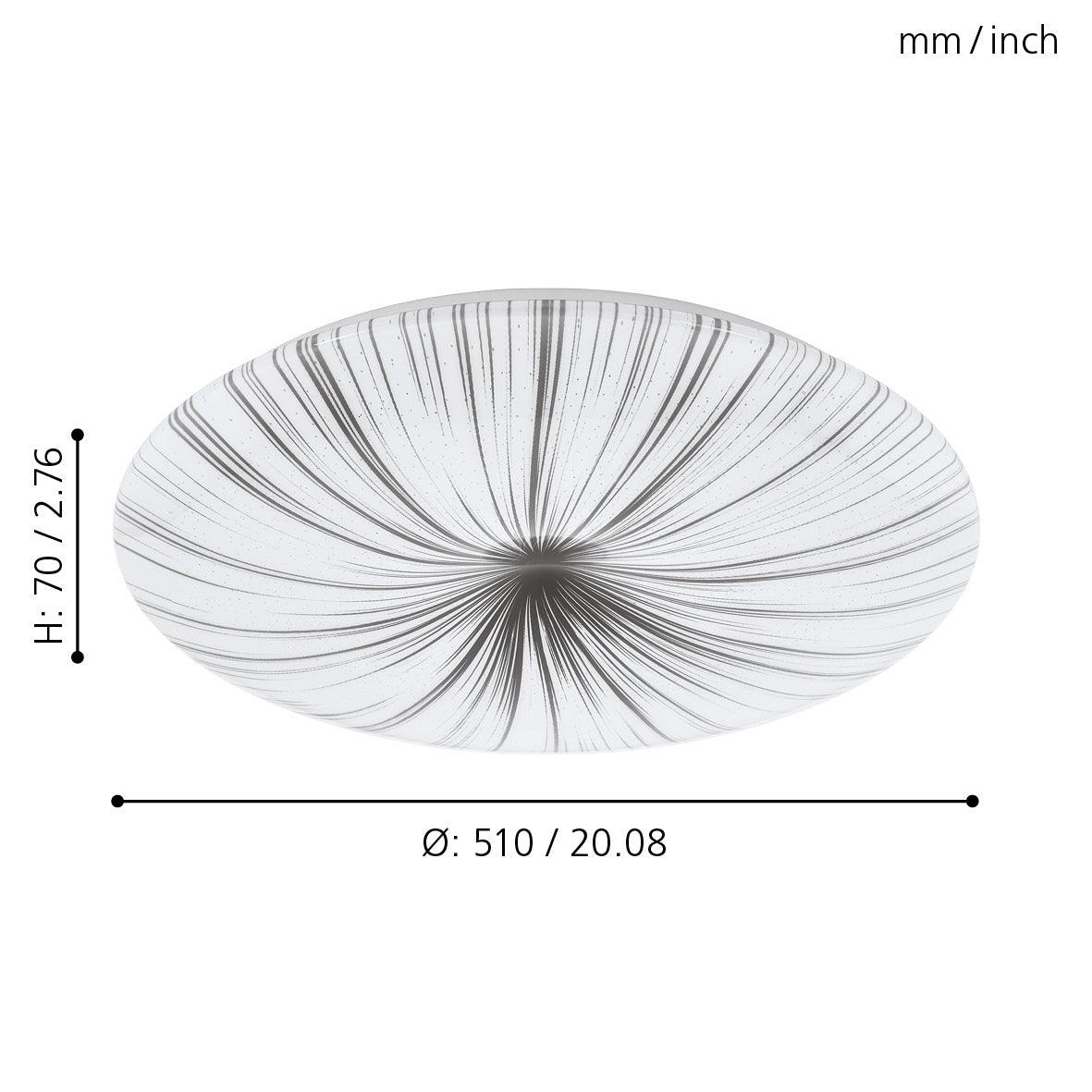 eglo nieves white grey pattern flush led ceiling light 51cm living room close up