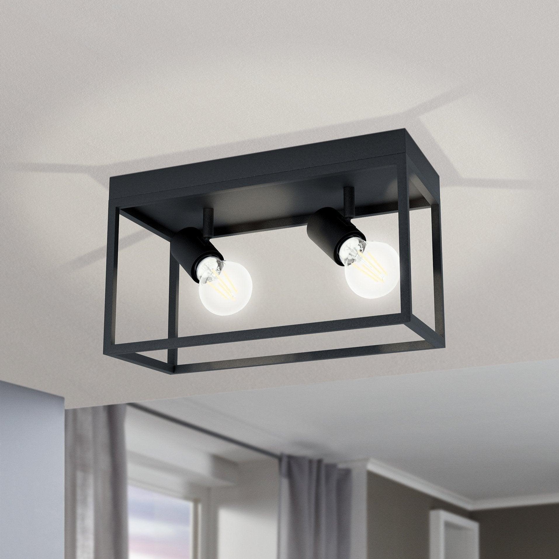 eglo silentina 2 light black metal frame ceiling flush