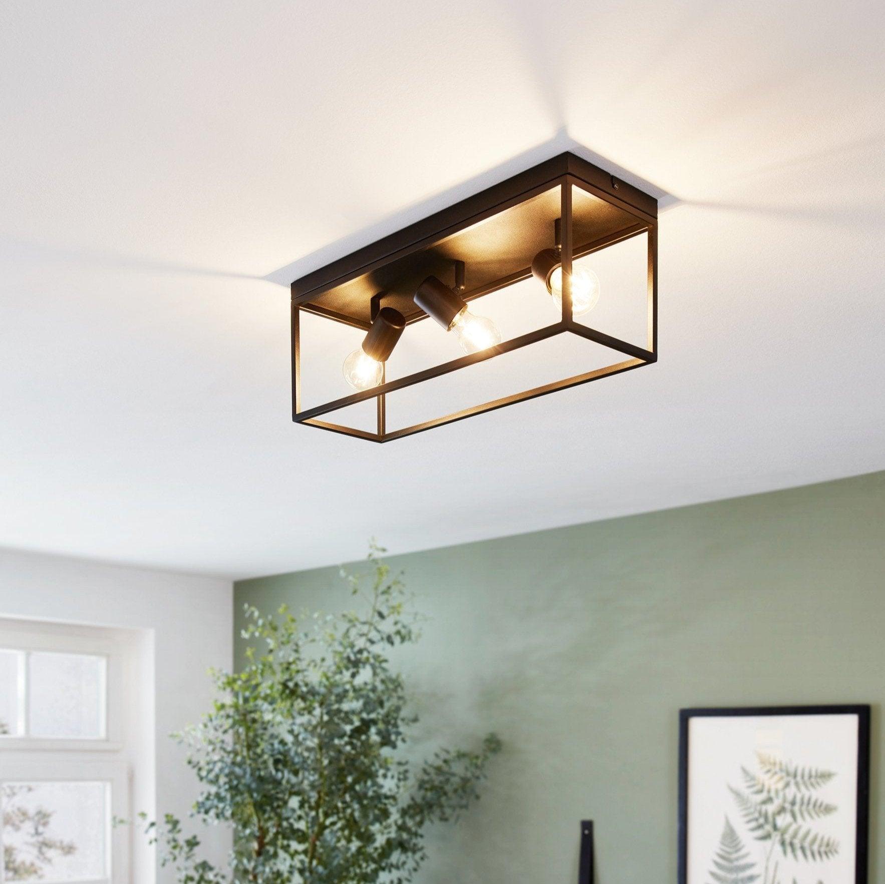 eglo silentina 3 light black metal frame ceiling flush