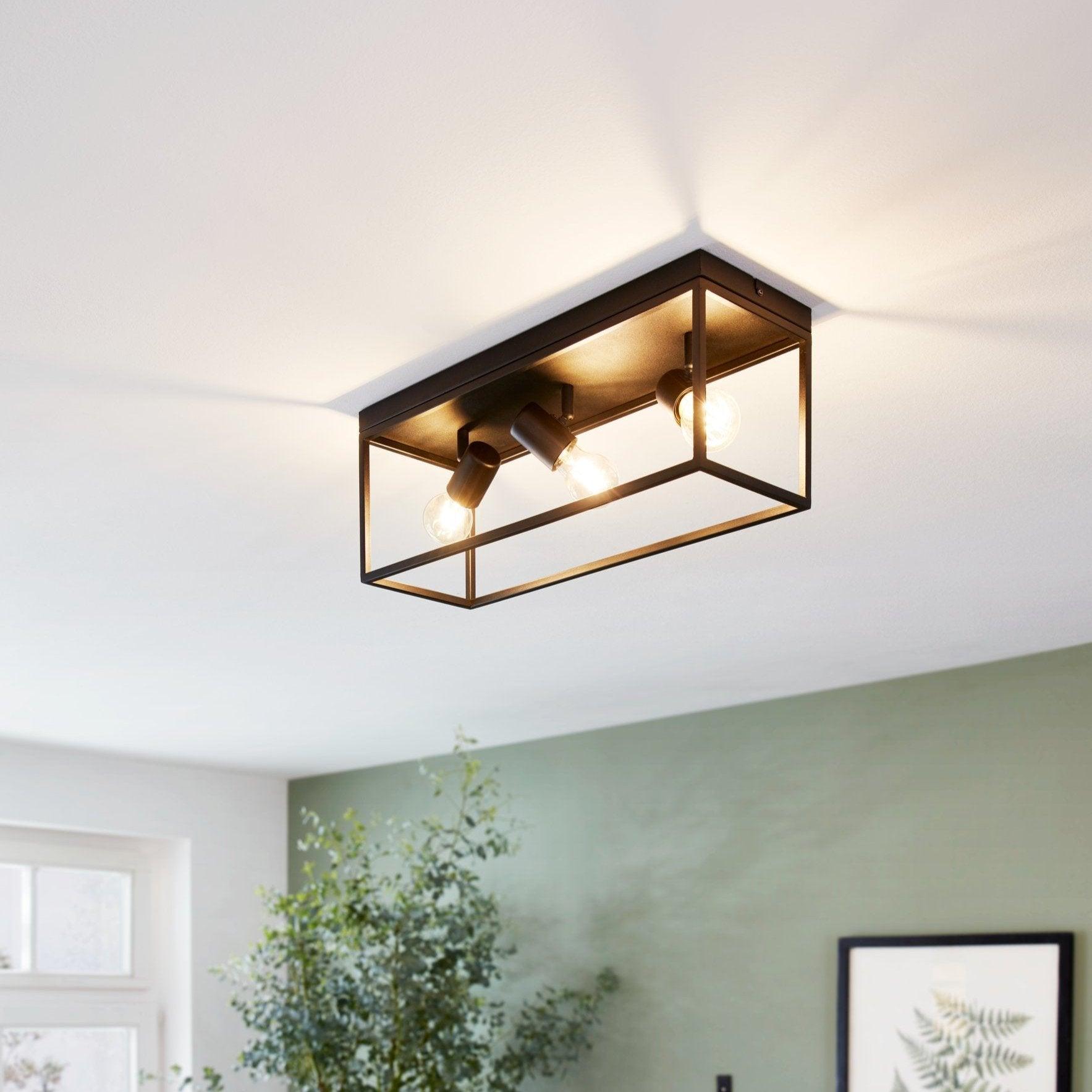 eglo silentina 3 light black metal frame ceiling flush kitchen lighting