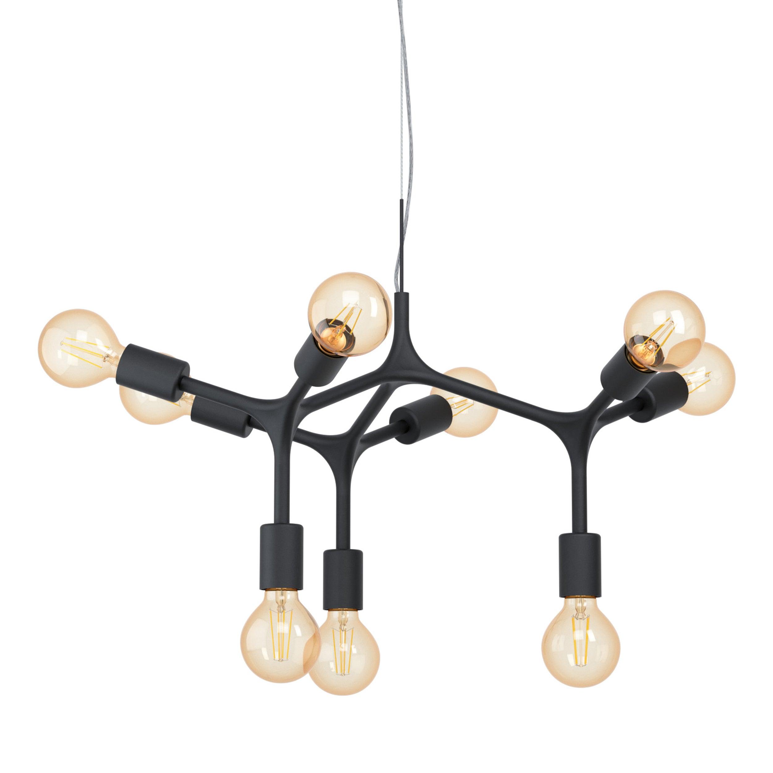 eglo bocadella 9 arm black metal ceiling pendant Kitchen Lighting Close Up
