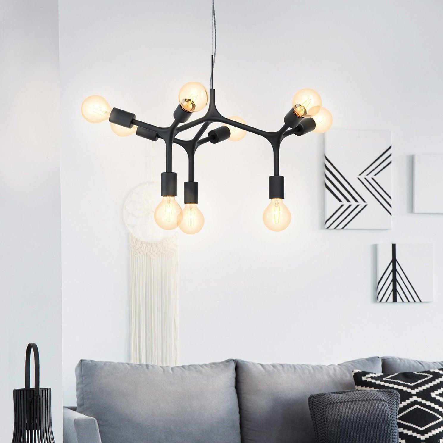 eglo bocadella 9 arm black metal ceiling pendant