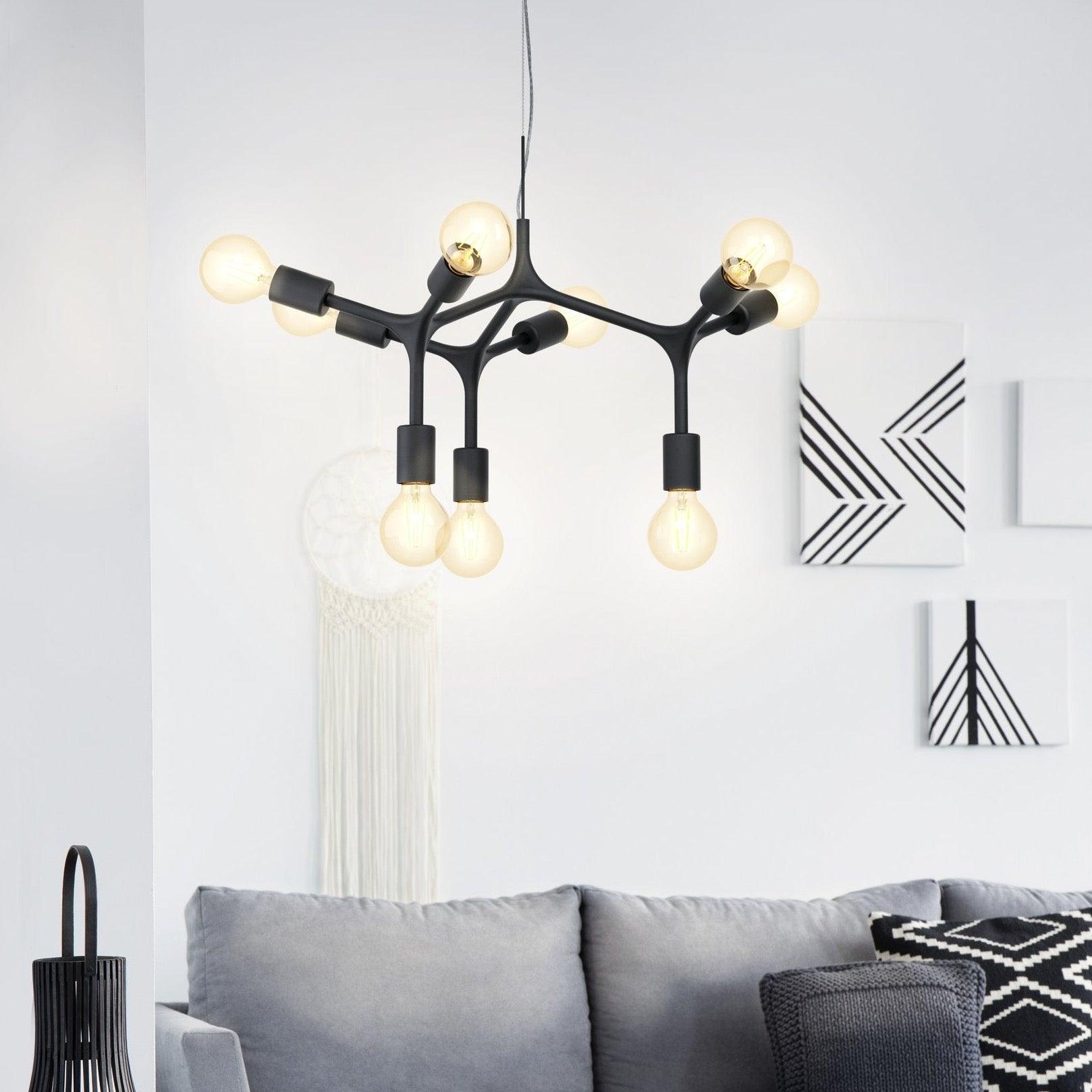 eglo bocadella 9 arm black metal ceiling pendant living room image