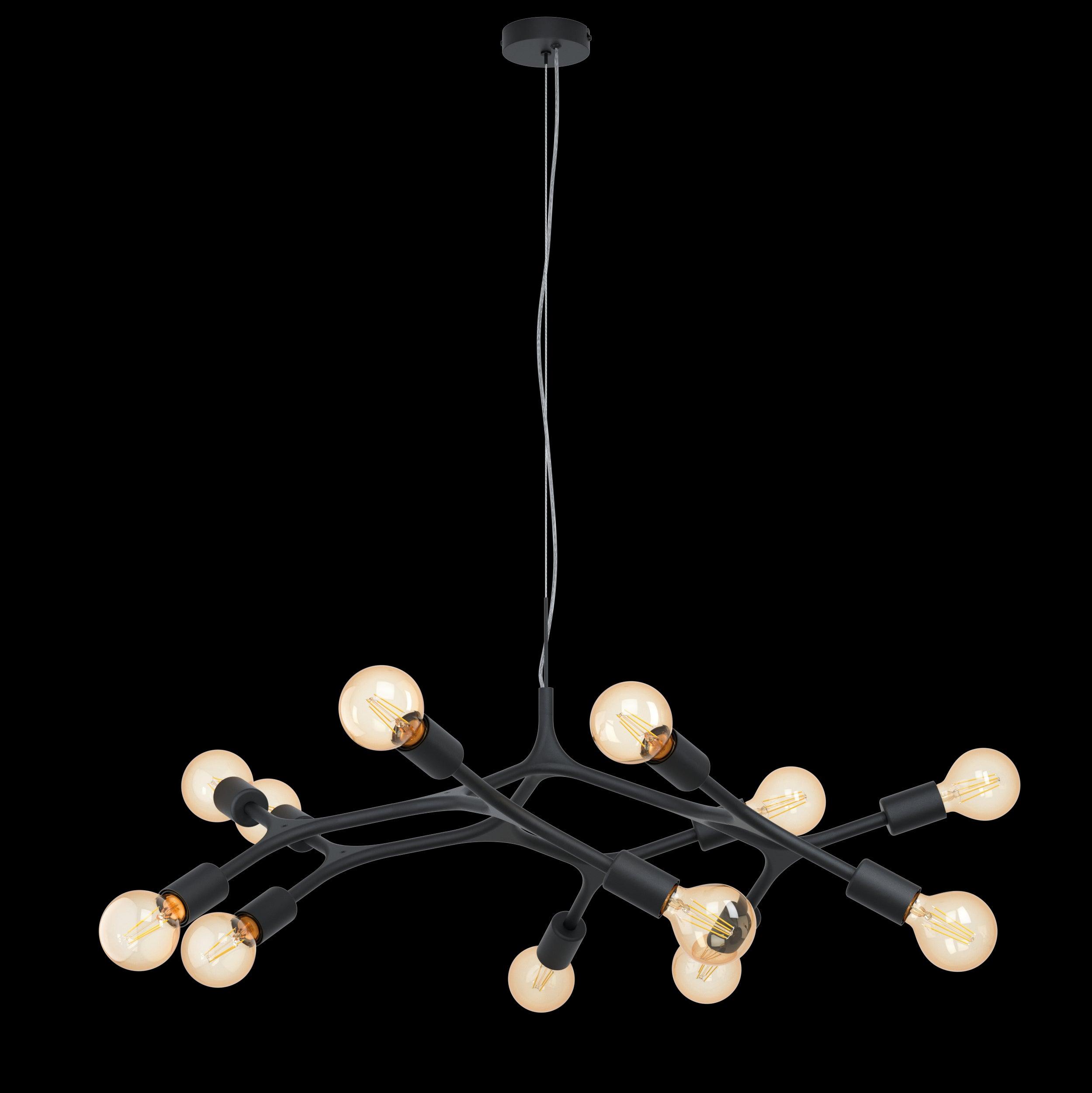 eglo bocadella 12 arm black metal ceiling pendant living room image