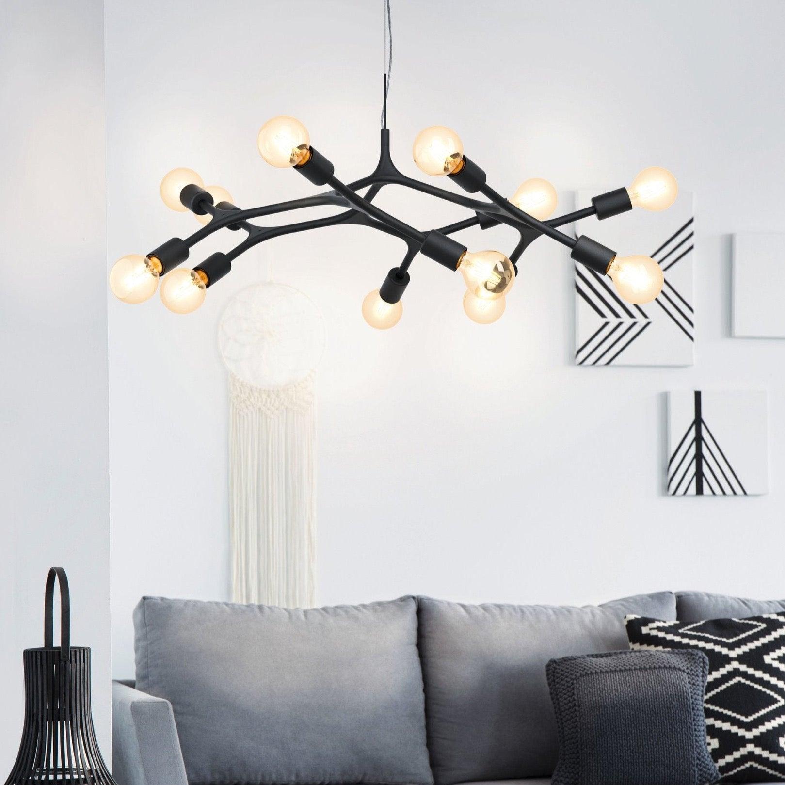 eglo bocadella 12 arm black metal ceiling pendant