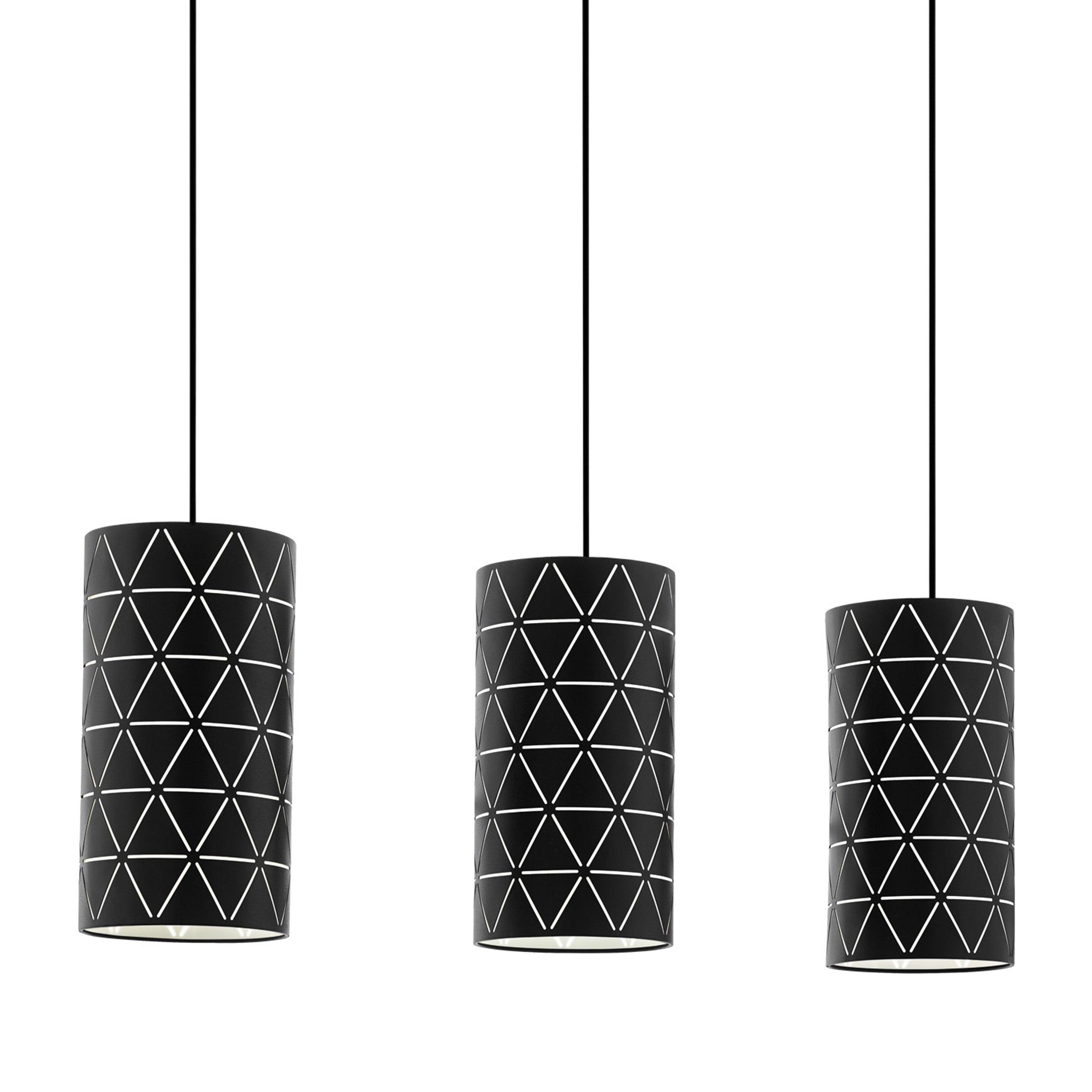 eglo ramon 3 light black metsl metal geometric ceiling pendant living room close up