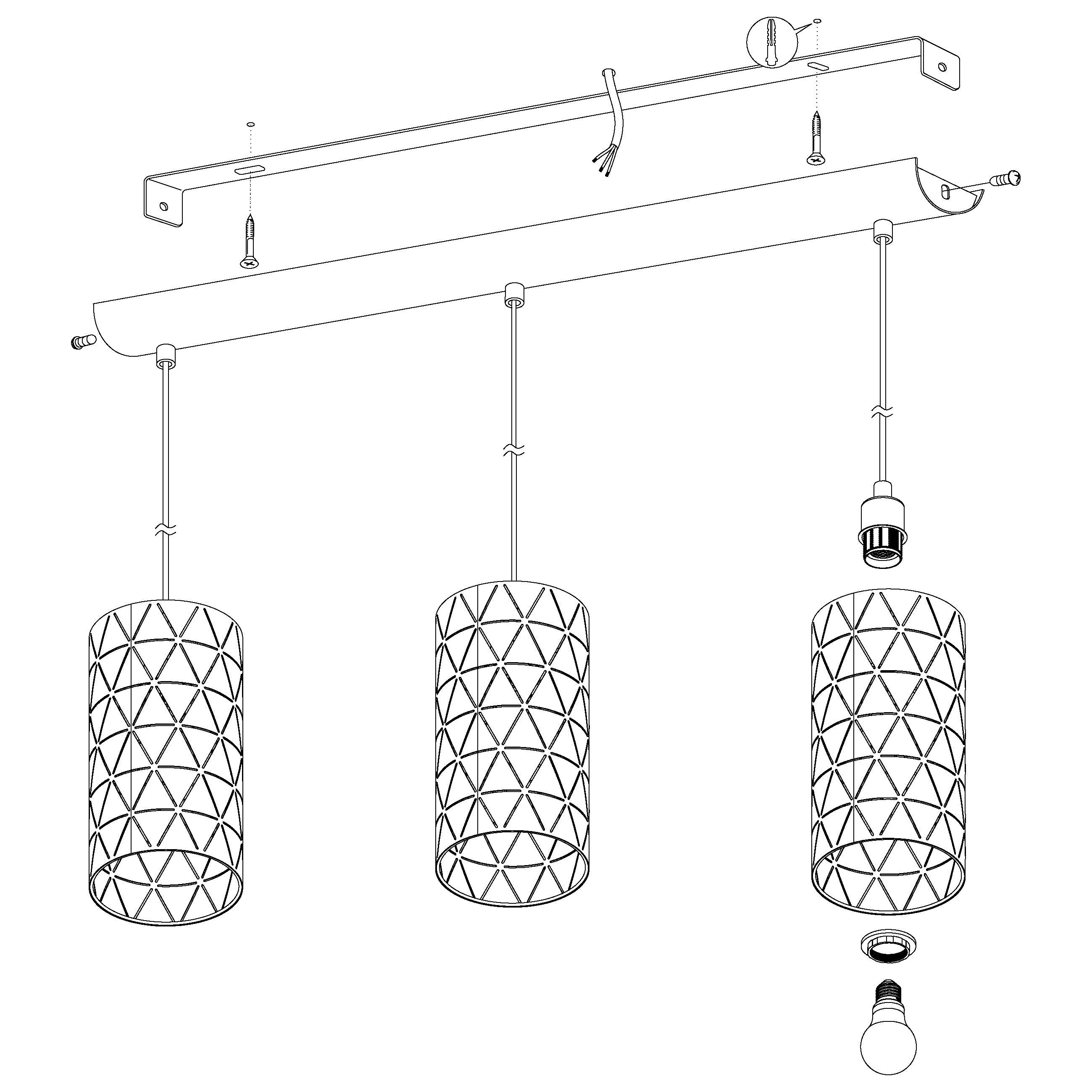 eglo ramon 3 light black metsl metal geometric ceiling pendant kitchen lighting