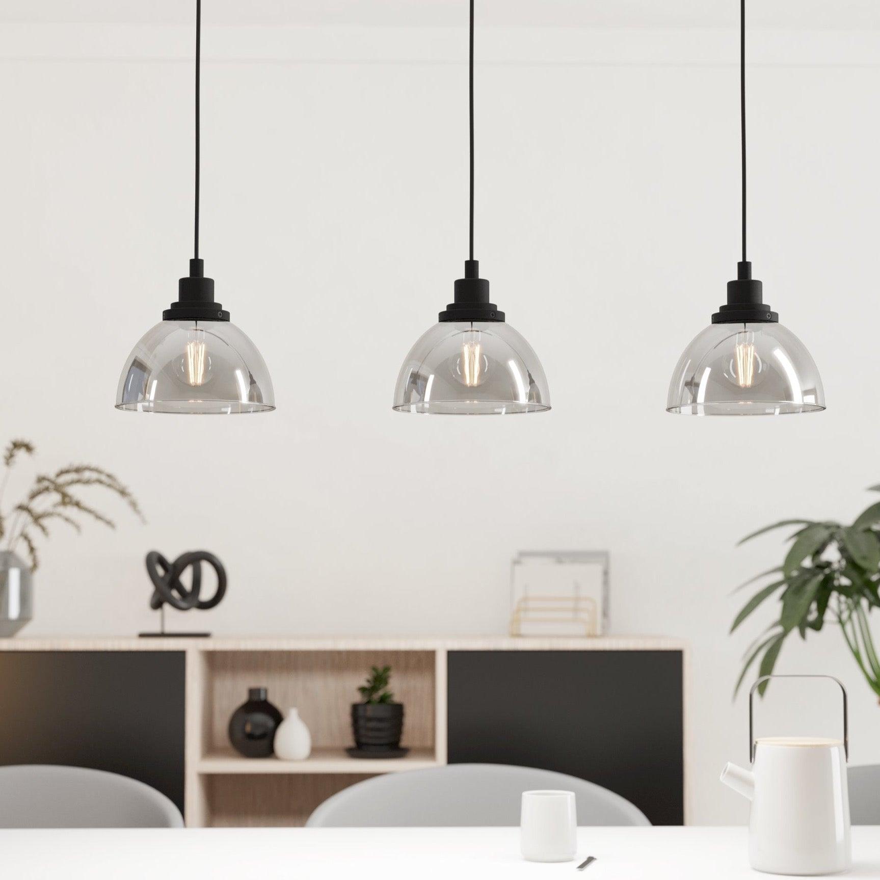 eglo beleser 3 light smoked black glass ceiling pendant