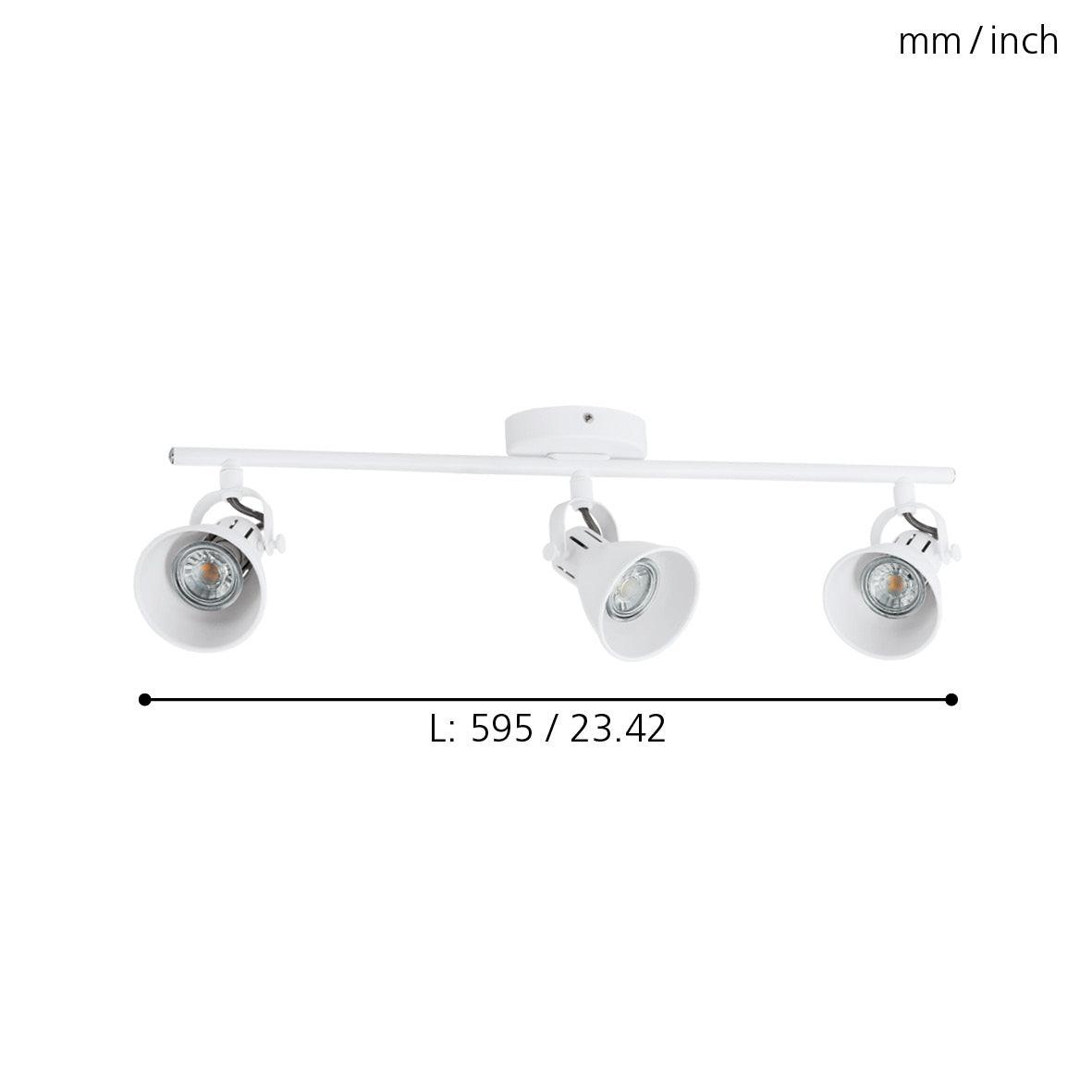 eglo seras 1 white 3 light bar spotlight living room close up