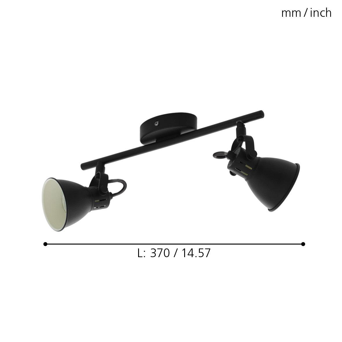 eglo seras 2 black 2 light bar spotlight living room close up