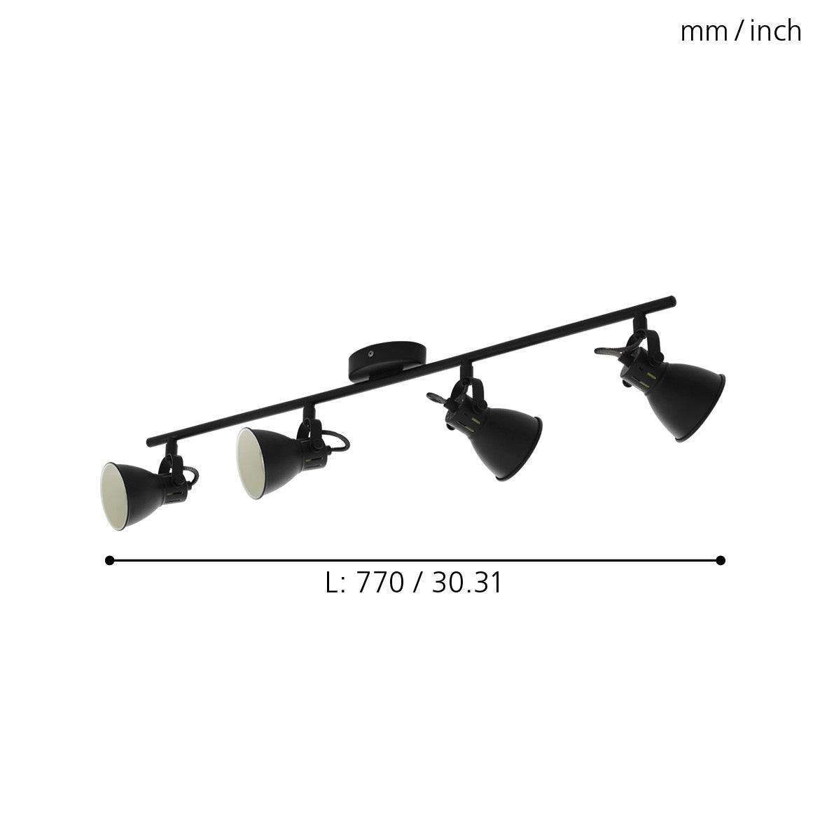 eglo seras 2 black 4 light bar spotlight living room close up