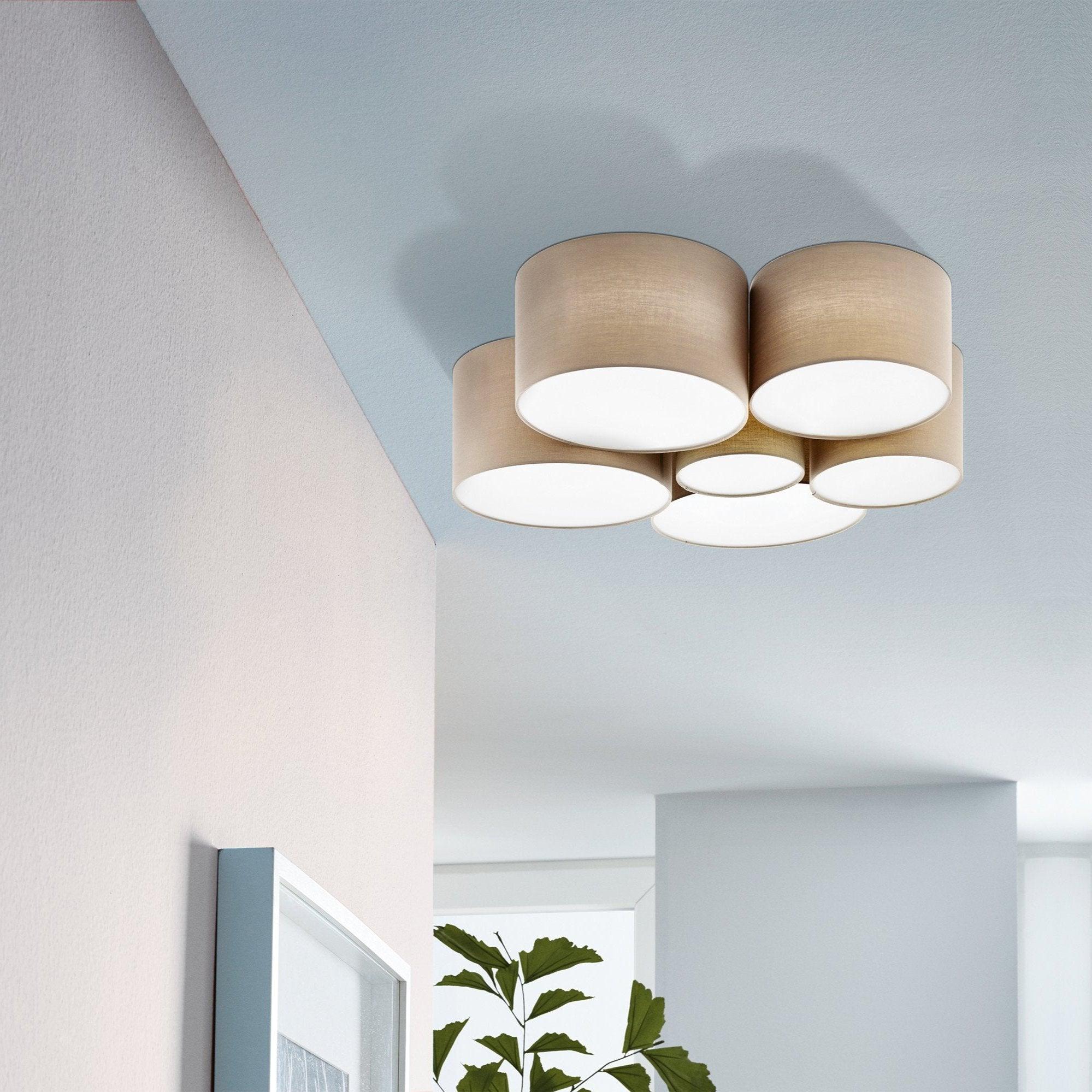 eglo pastore 1 6 light taupe fabric shade ceiling flush living room image