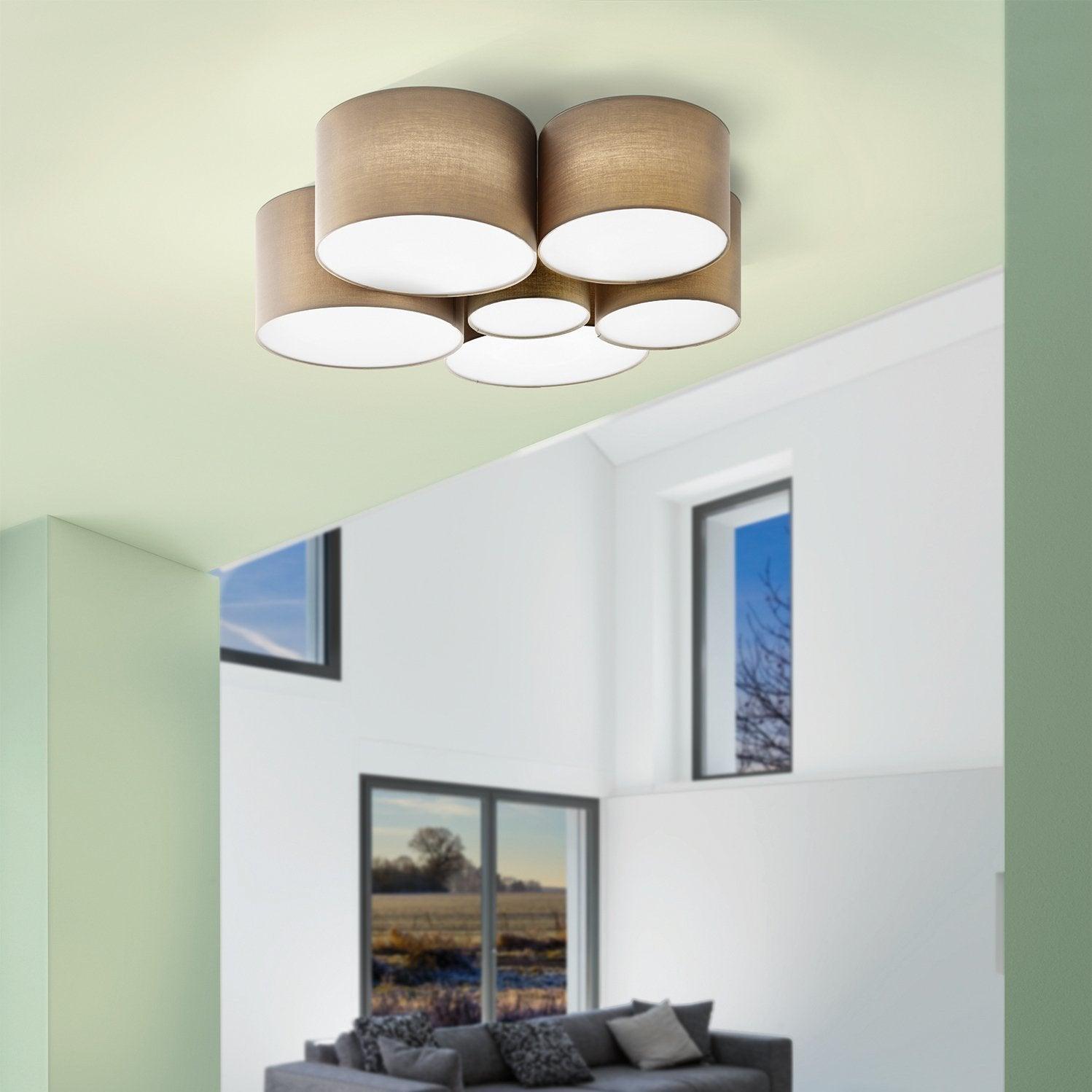 eglo pastore 1 6 light taupe fabric shade ceiling flush
