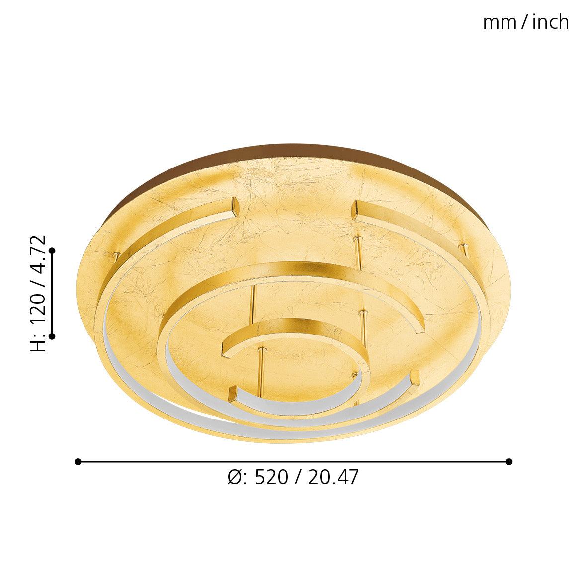 eglo pozondon led gold leaf coloured flush ceiling light 52cm living room image