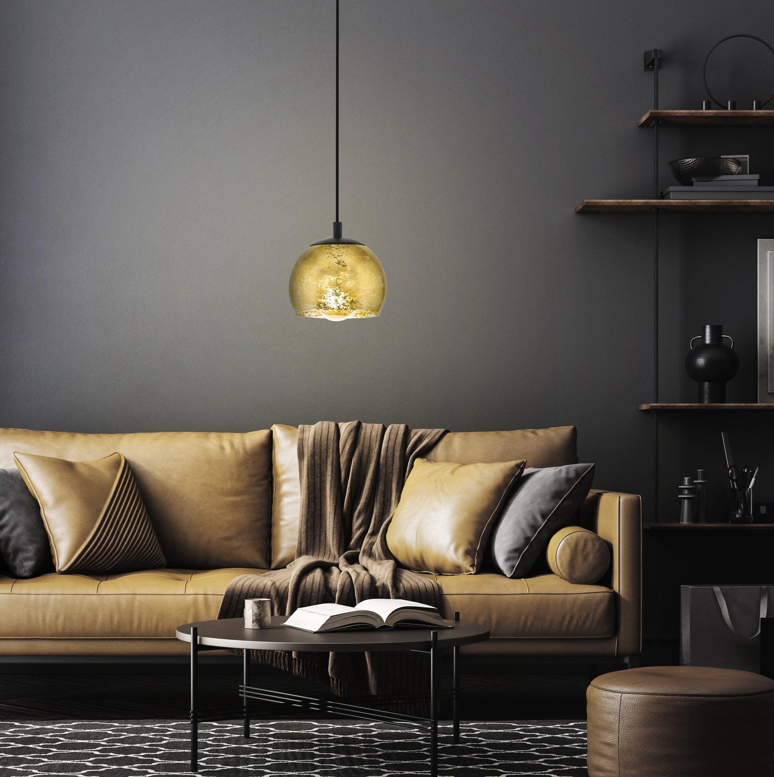 eglo albaraccin spherical gold leaf style ceiling pendant 19cm