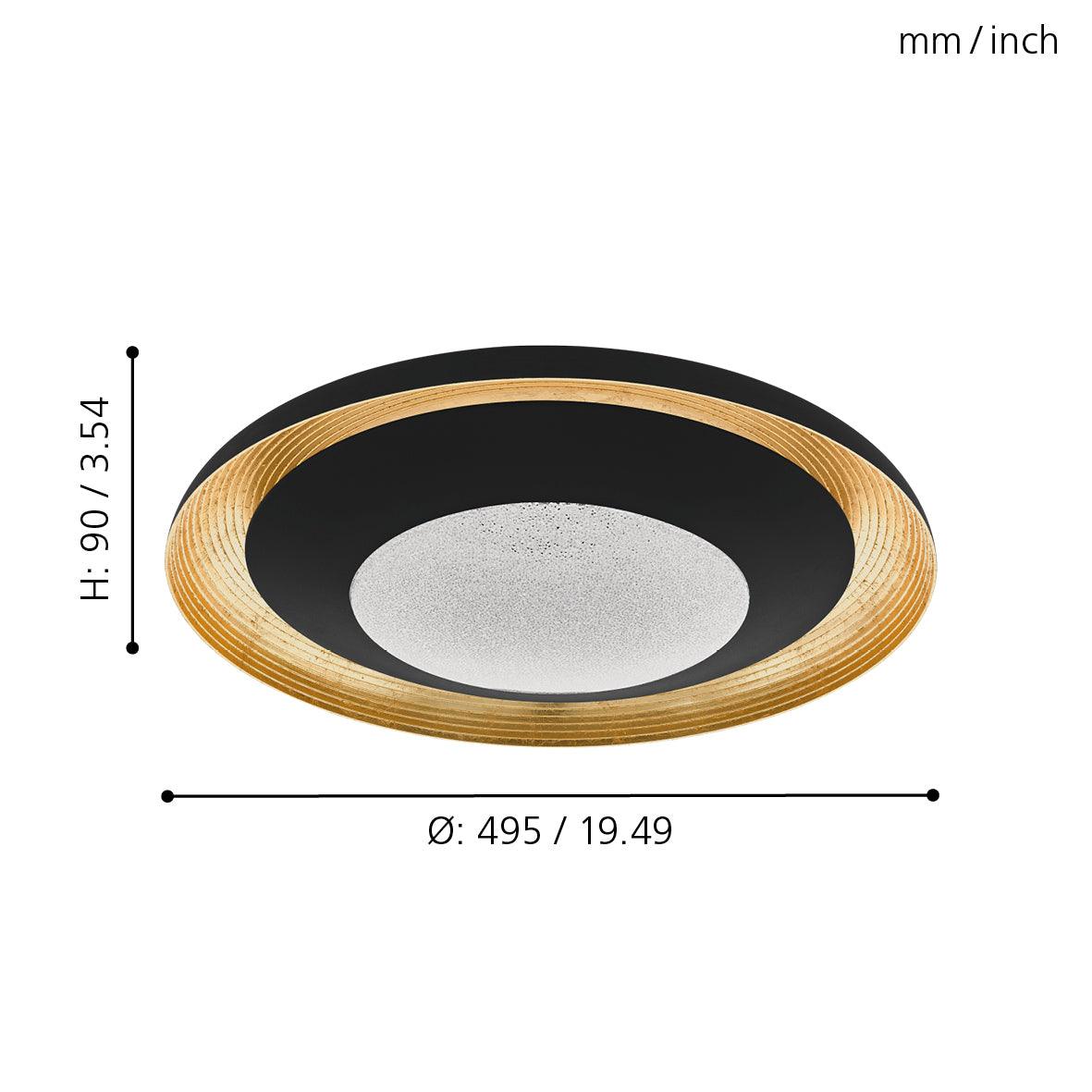 eglo canicosa 2 black gold round led ceiling flush 49 5cm living room close up