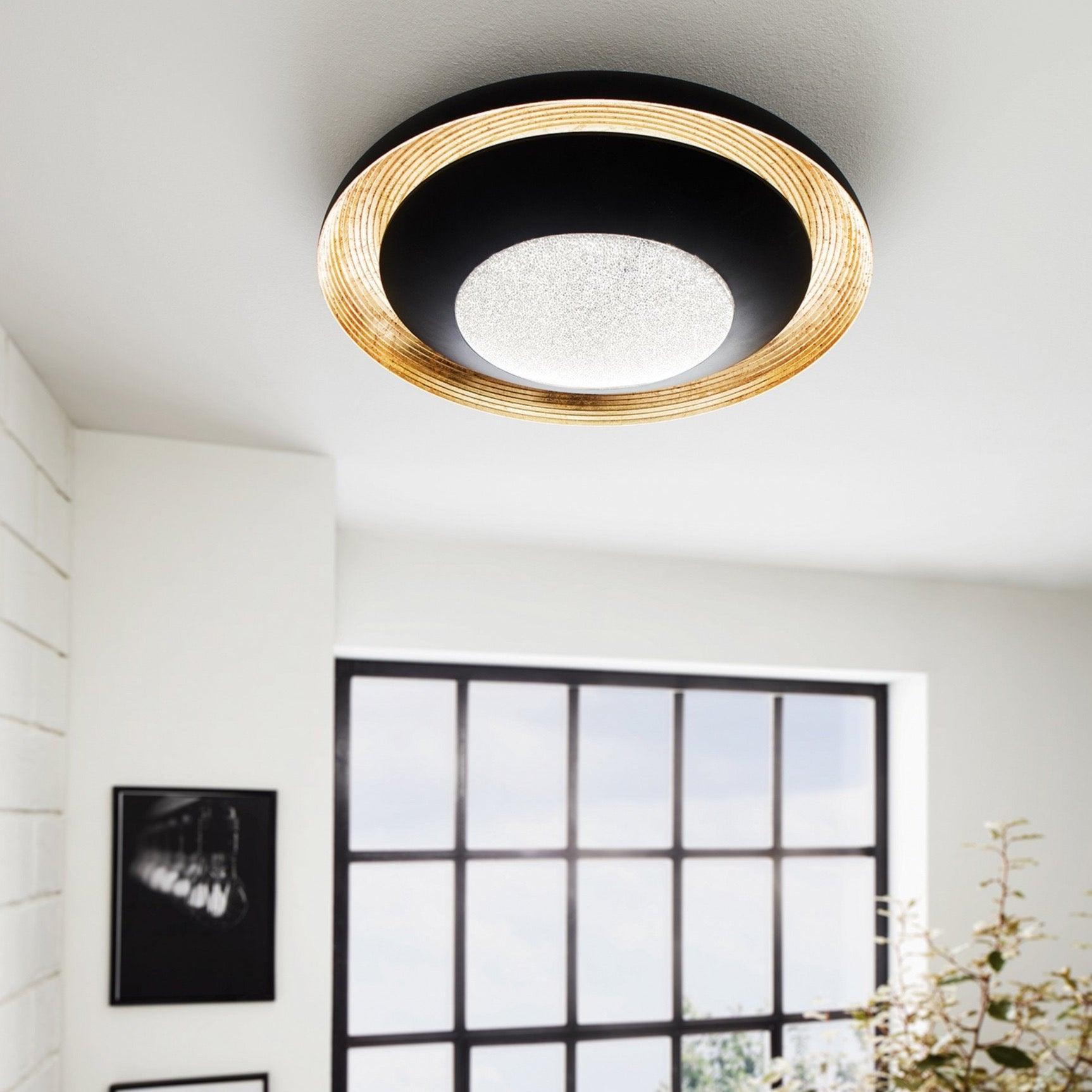 eglo canicosa 2 black gold round led ceiling flush 49 5cm