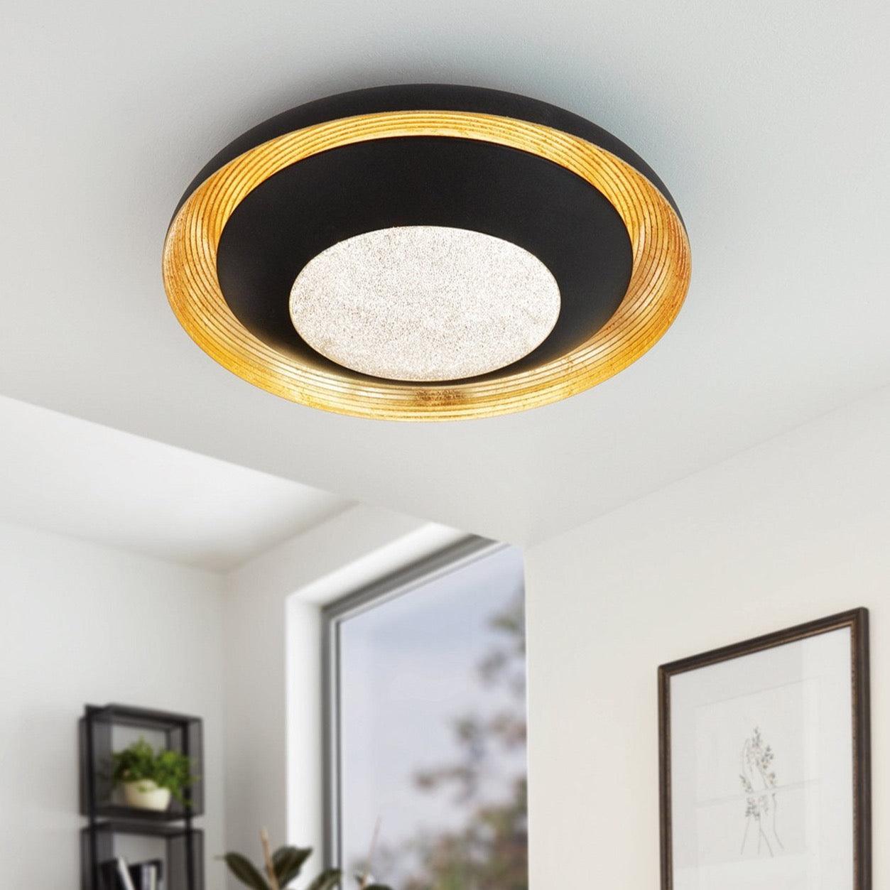 eglo canicosa 2 black gold round led ceiling flush 49 5cm living room image