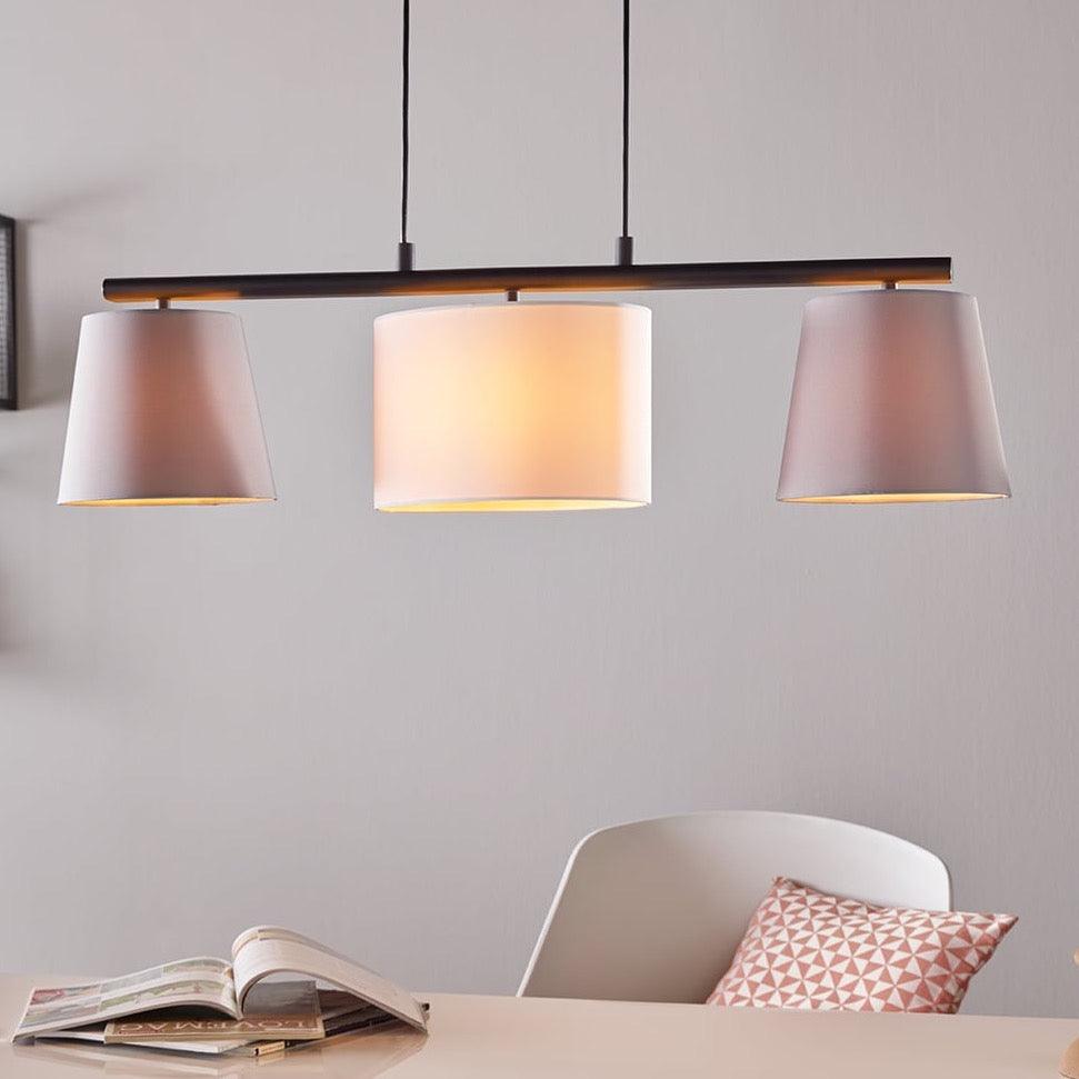 eglo almeida 1 3 light grey white fabric shade pendant
