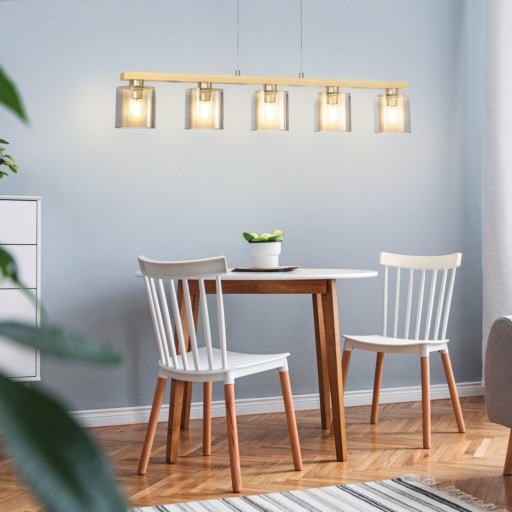 eglo castralvo 5 light wood bar ceiling pendant amber glass shades