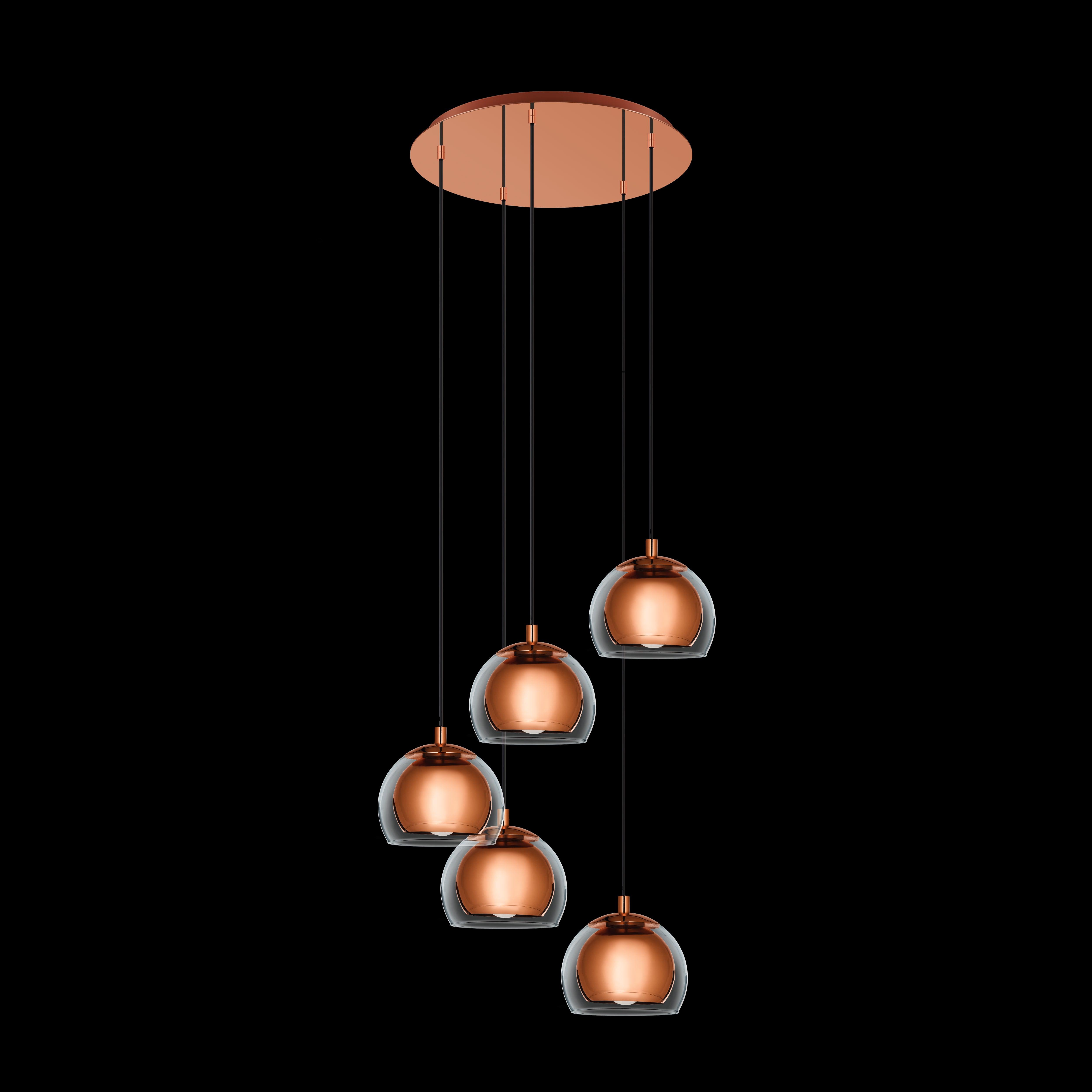 eglo rocamar 1 5 light clear glass copper ceiling pendant living room image
