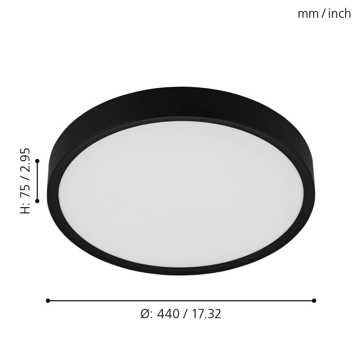 eglo musurita black round led flush ceiling light 40cm living room close up