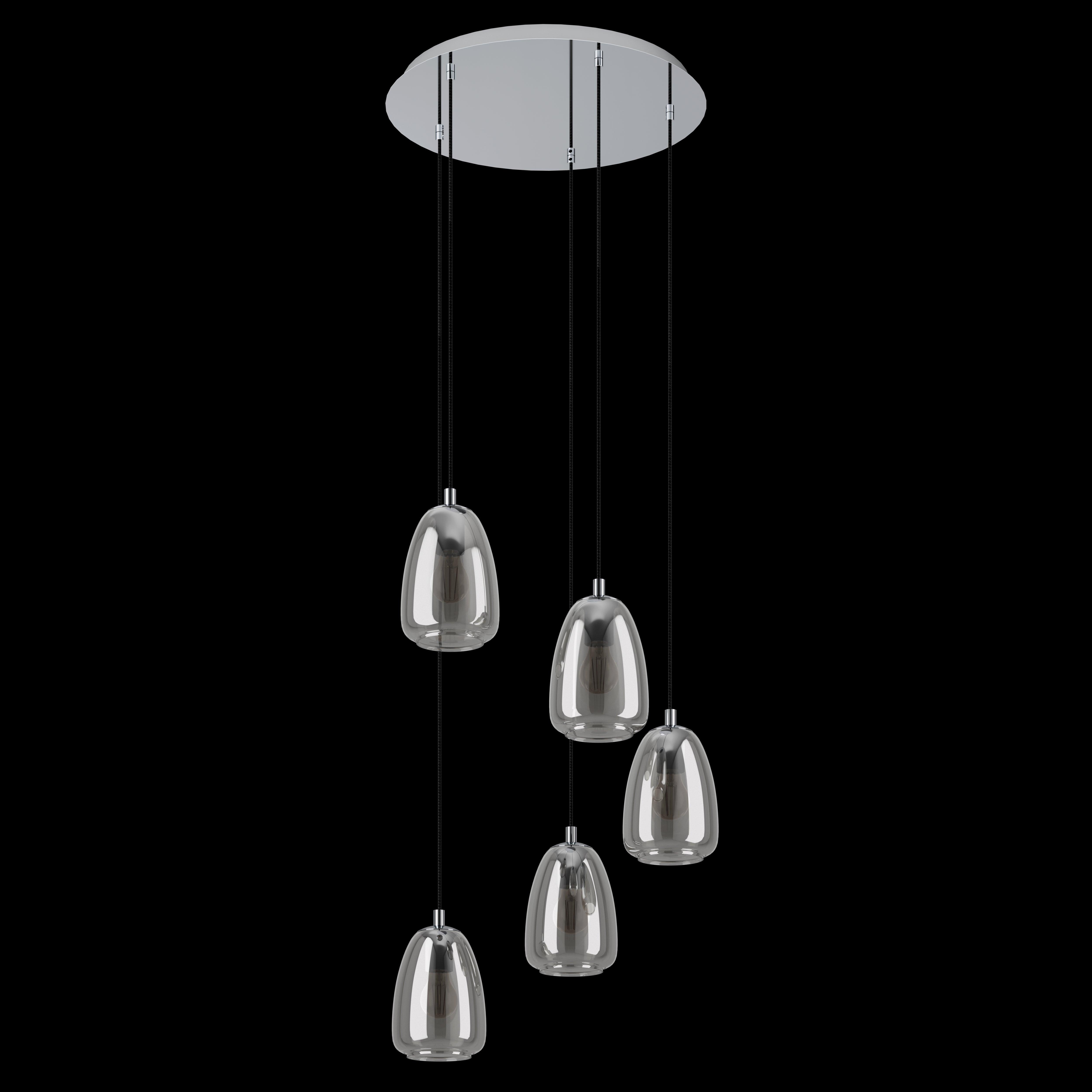 eglo alobrase 5 light chrome smoked black glass ceiling pendant living room close up