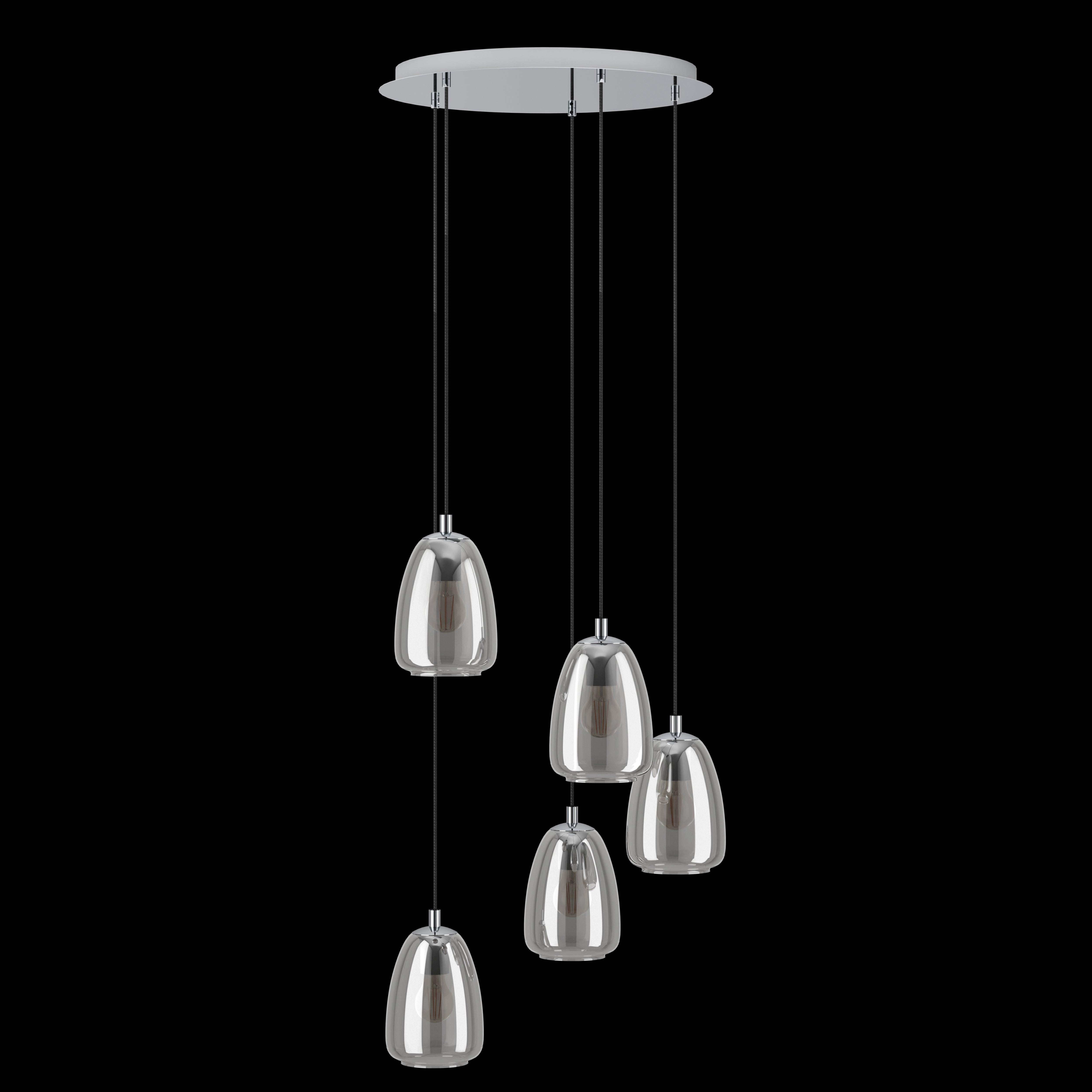 eglo alobrase 5 light chrome smoked black glass ceiling pendant living room image