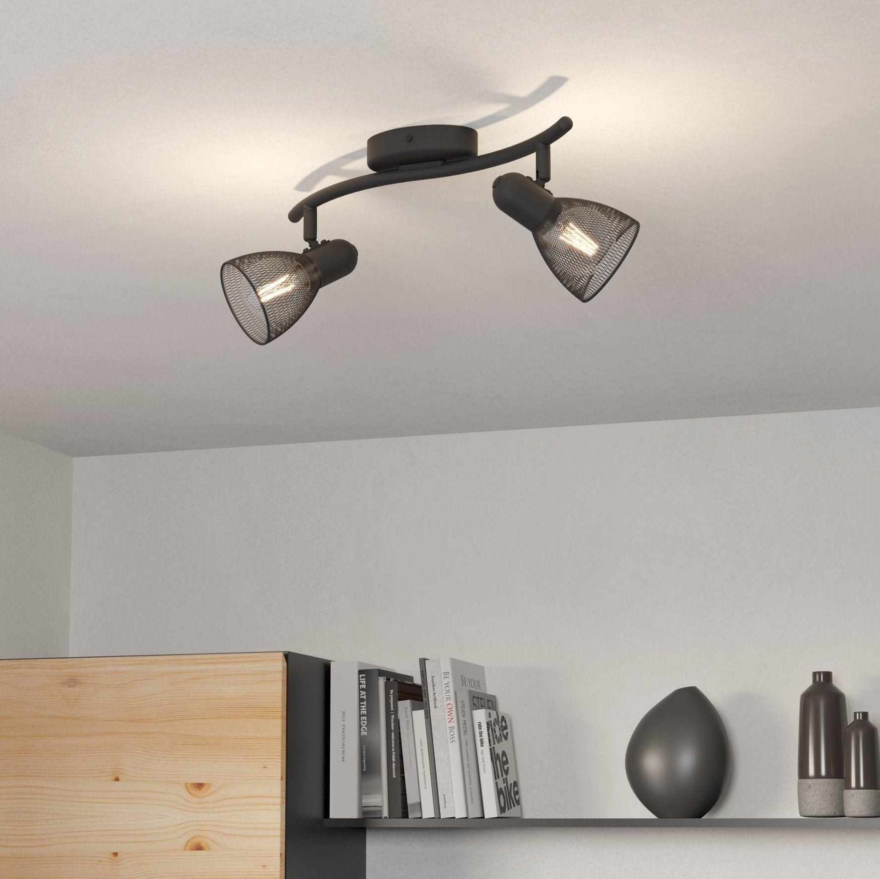 eglo carovigno black mesh 2 light bar spotlight living room image