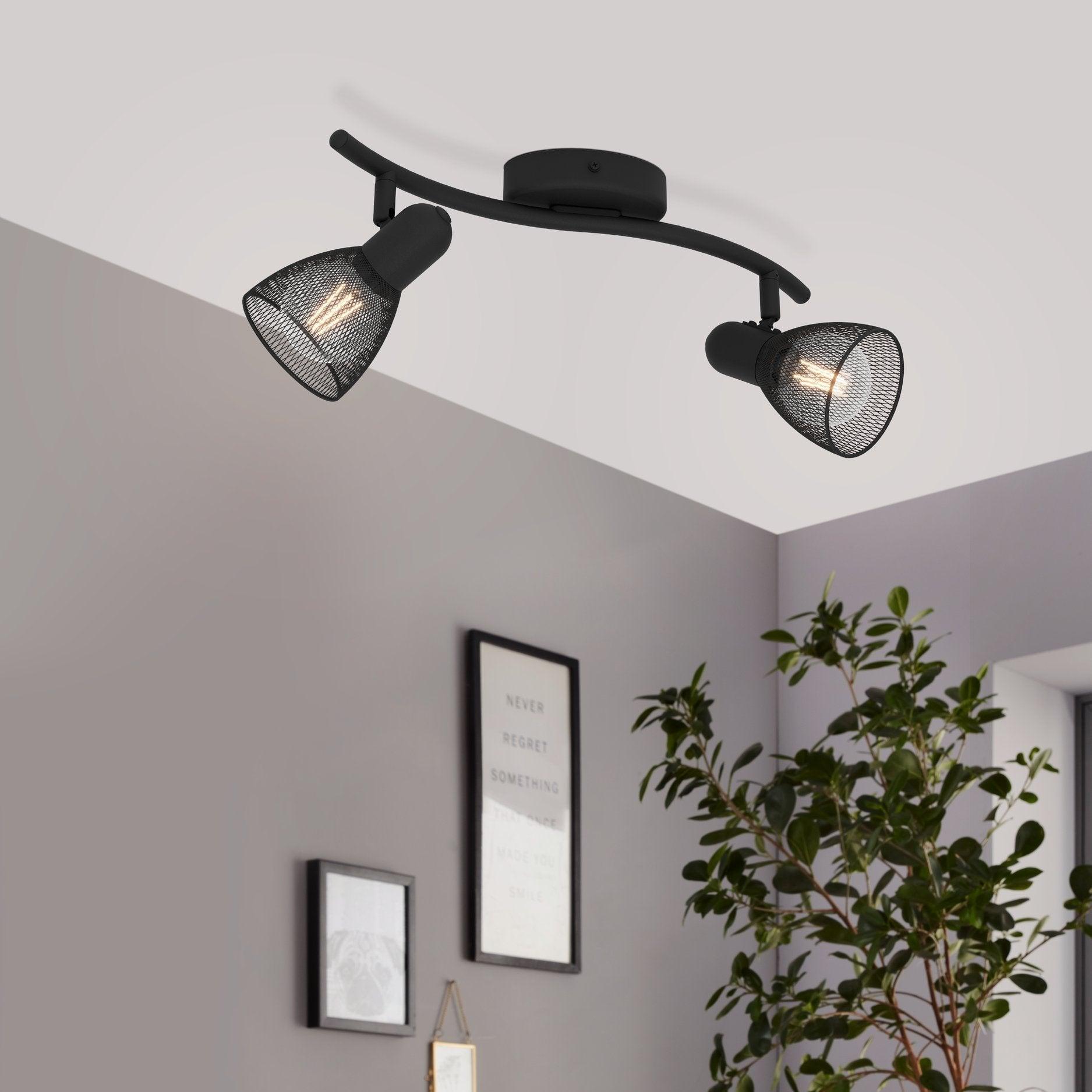 eglo carovigno black mesh 2 light bar spotlight