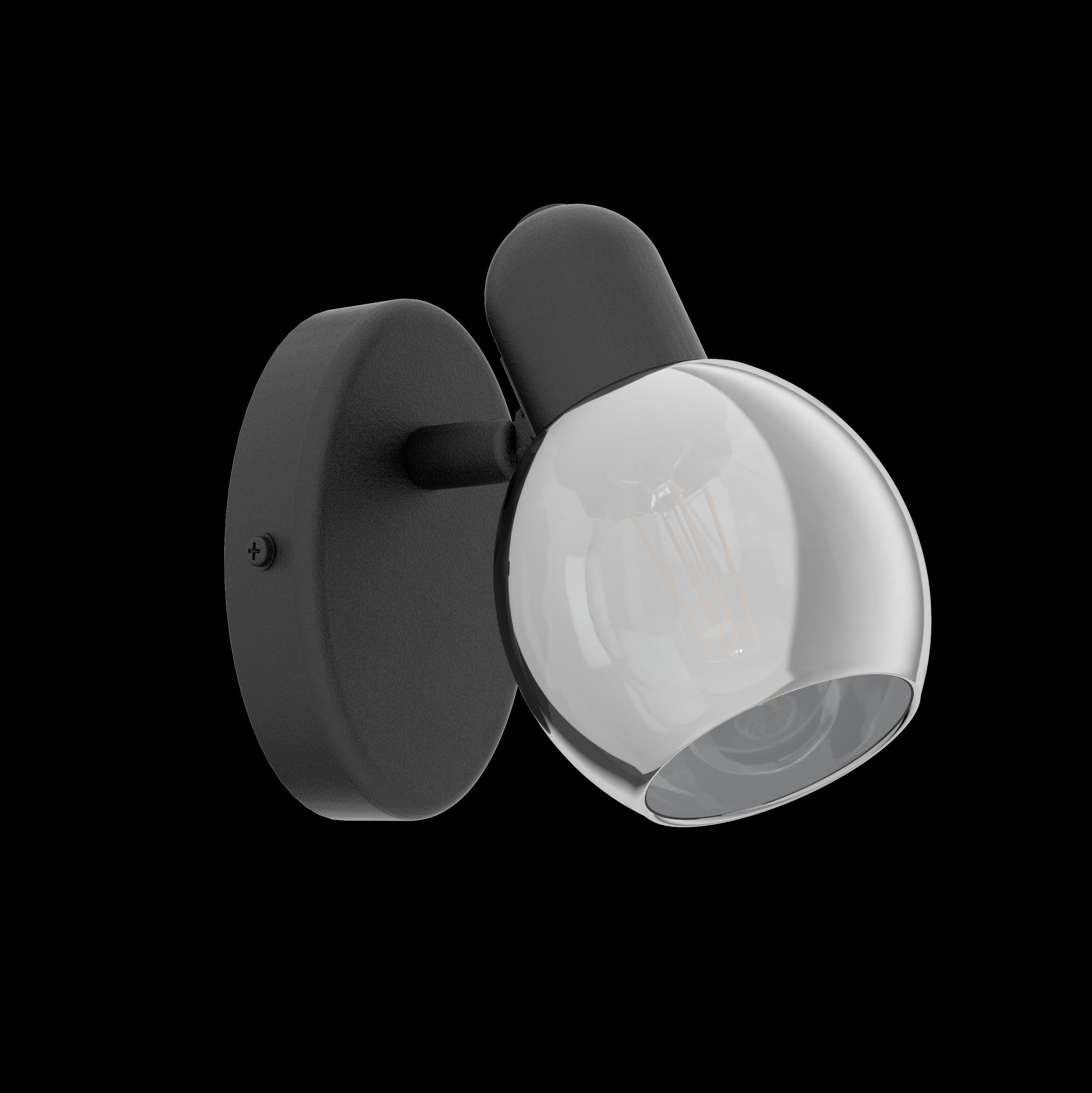 eglo pollica black smoked glass wall spotlight living room image