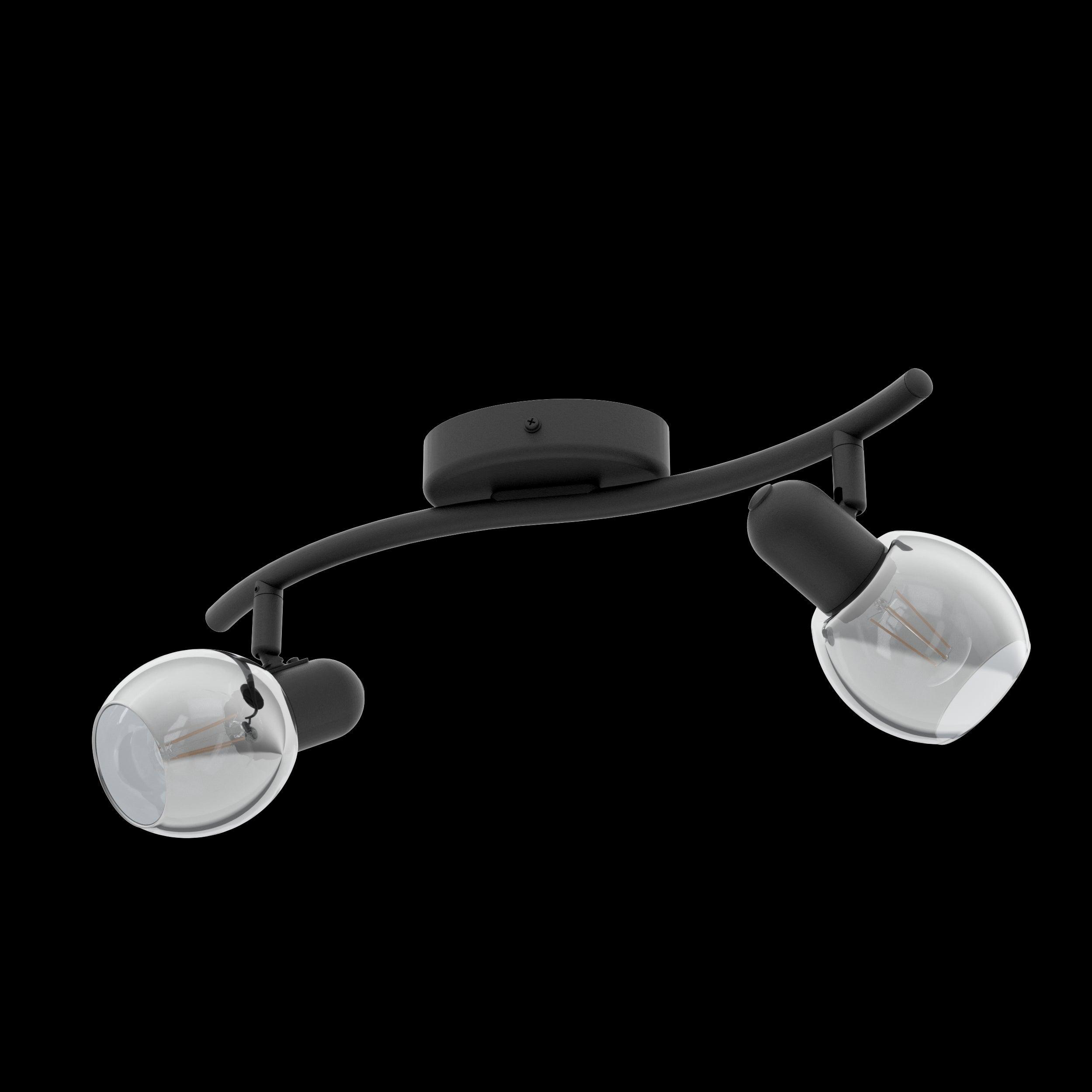 eglo pollica black smoked glass 2 light bar spotlight living room image