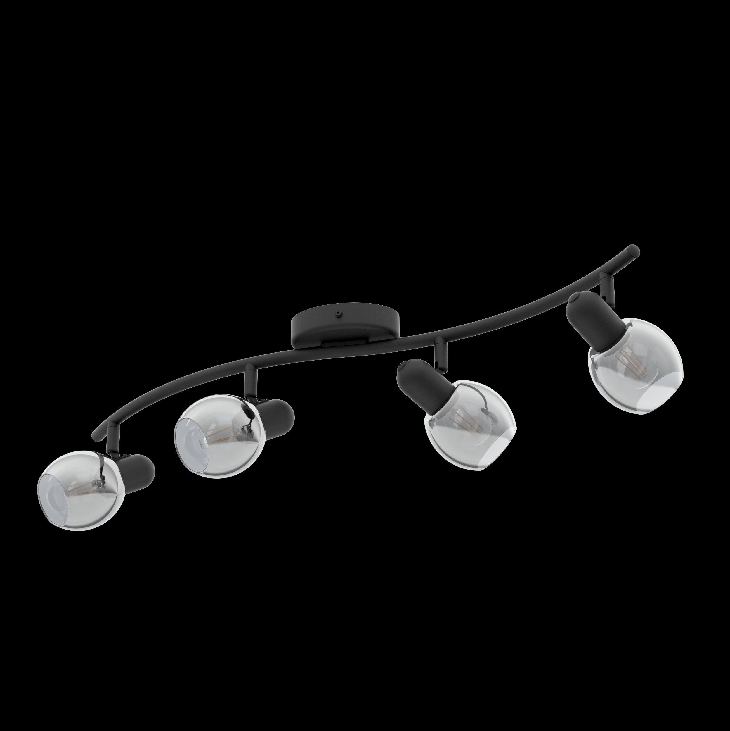 eglo pollica black smoked glass 4 light bar spotlight living room image