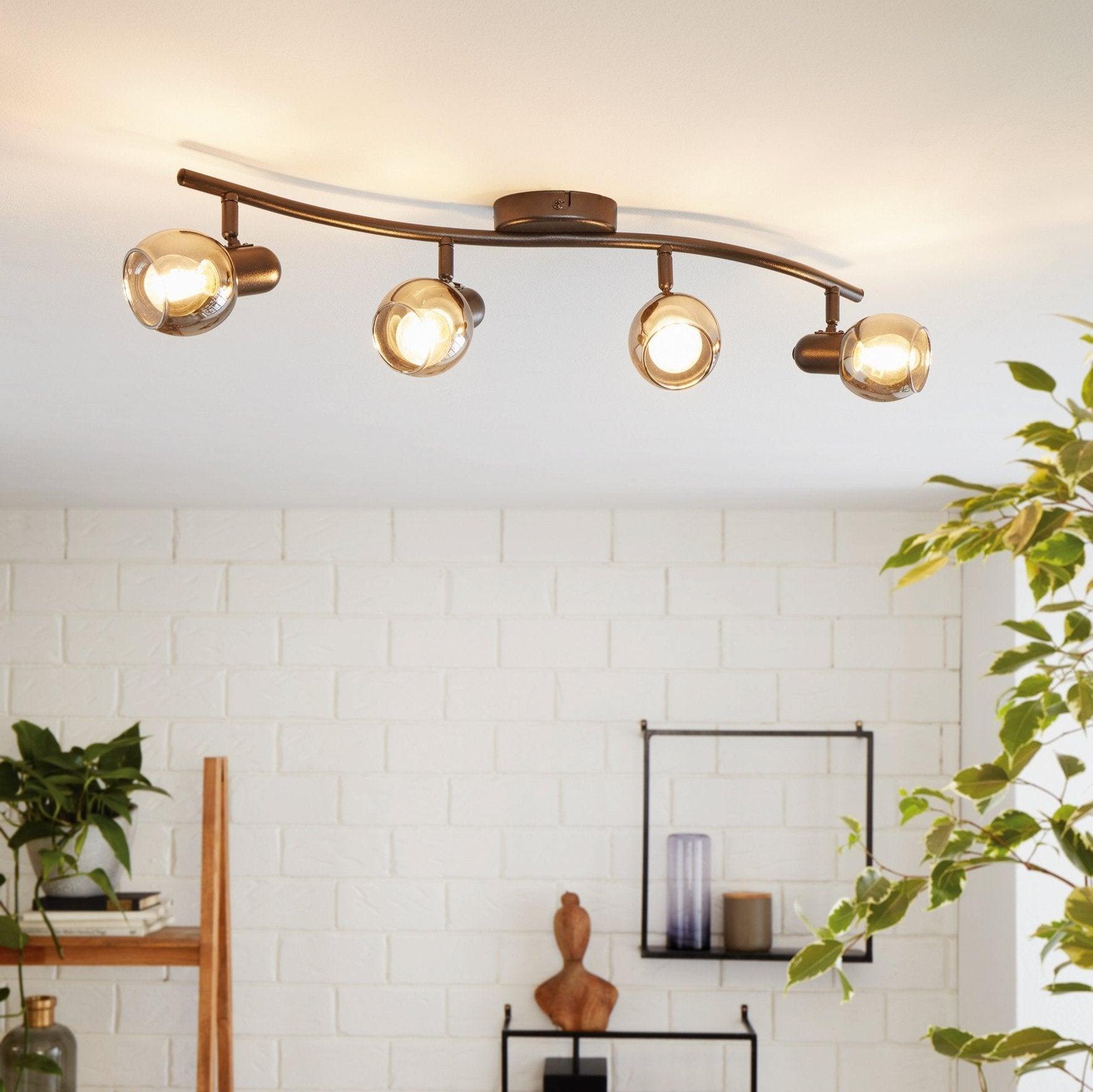 eglo pollica black smoked glass 4 light bar spotlight