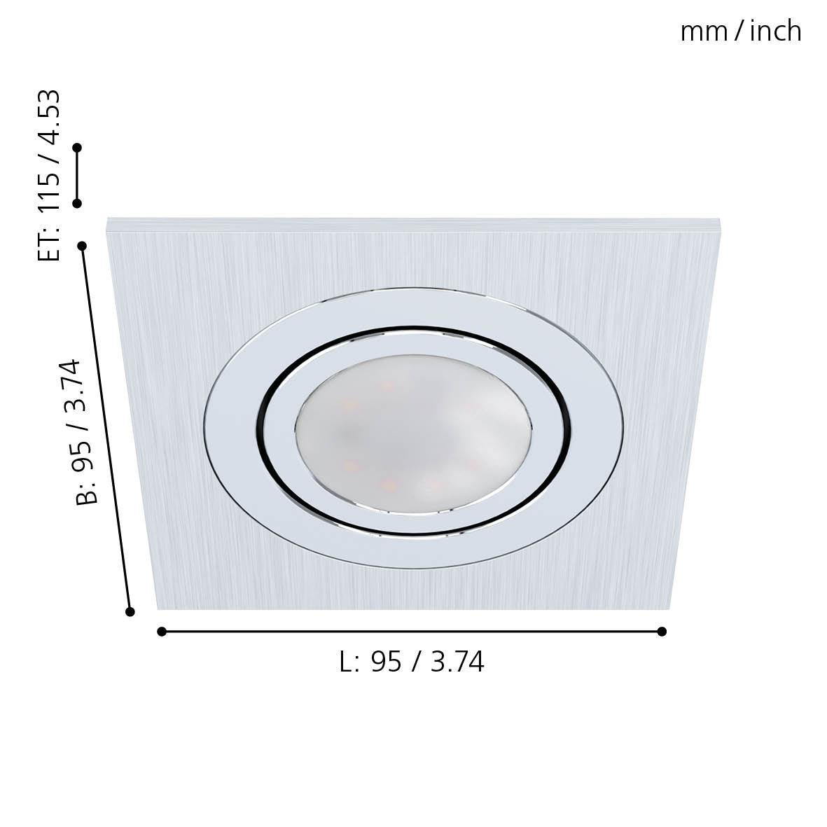 eglo areitio set of 3 square aluminium recessed downlights living room close up