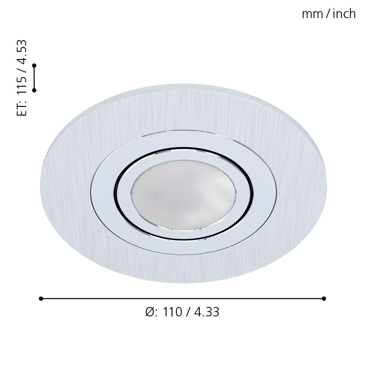 eglo areitio set of 3 round alumnium recessed downlights living room close up