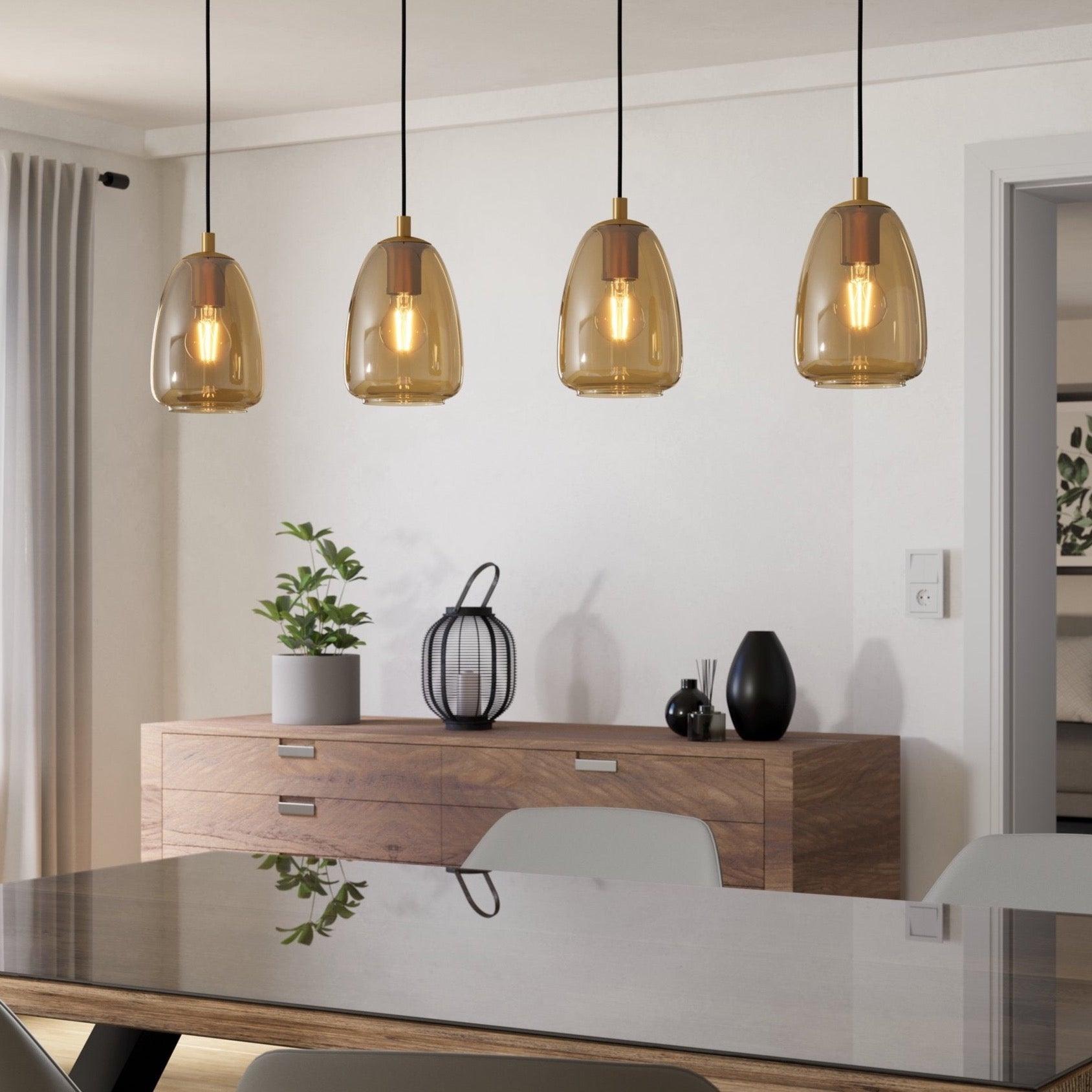 eglo alobrase 4 light smoked amber glass ceiling pendant