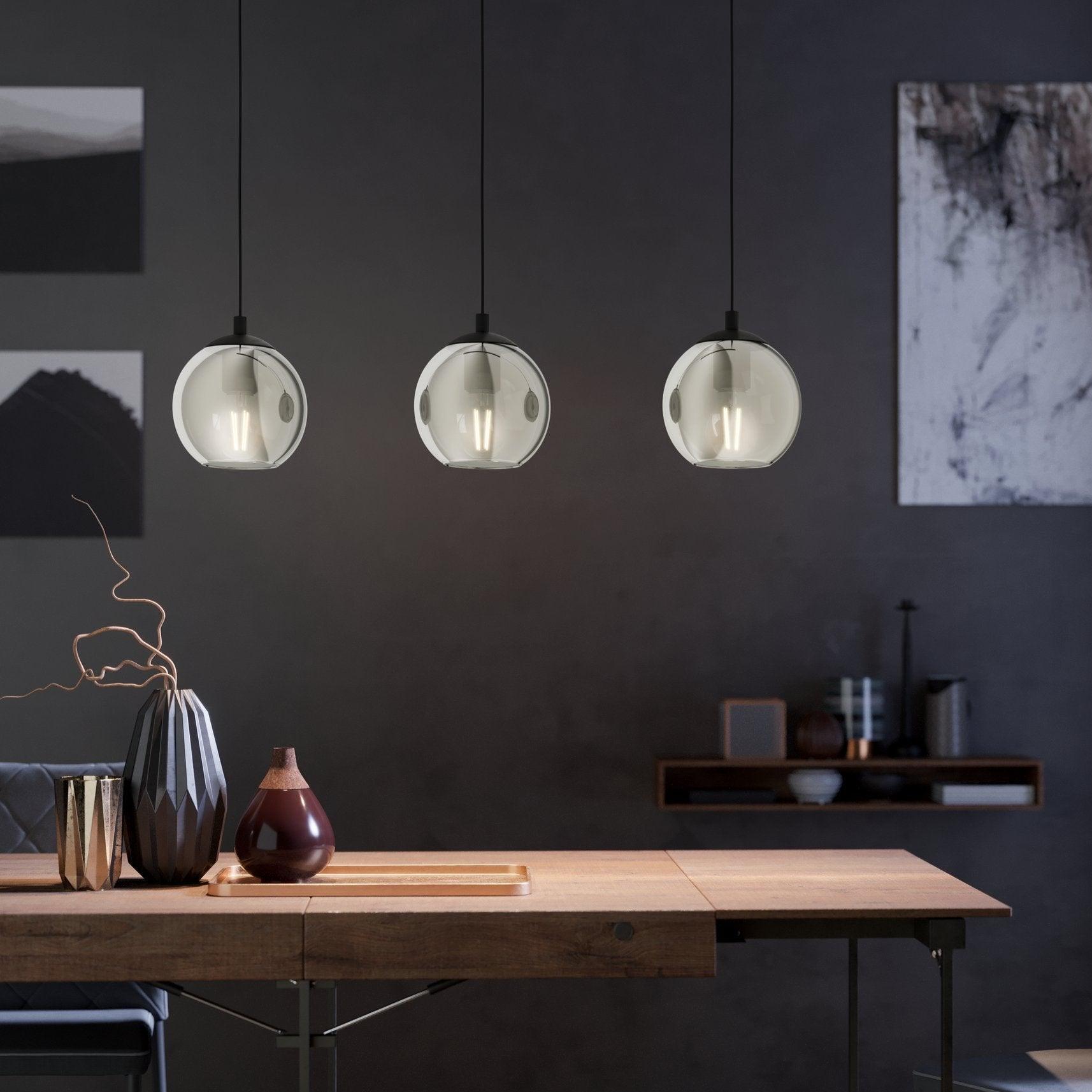 eglo ariscani 3 light black steel vaporised glass ceiling pendant