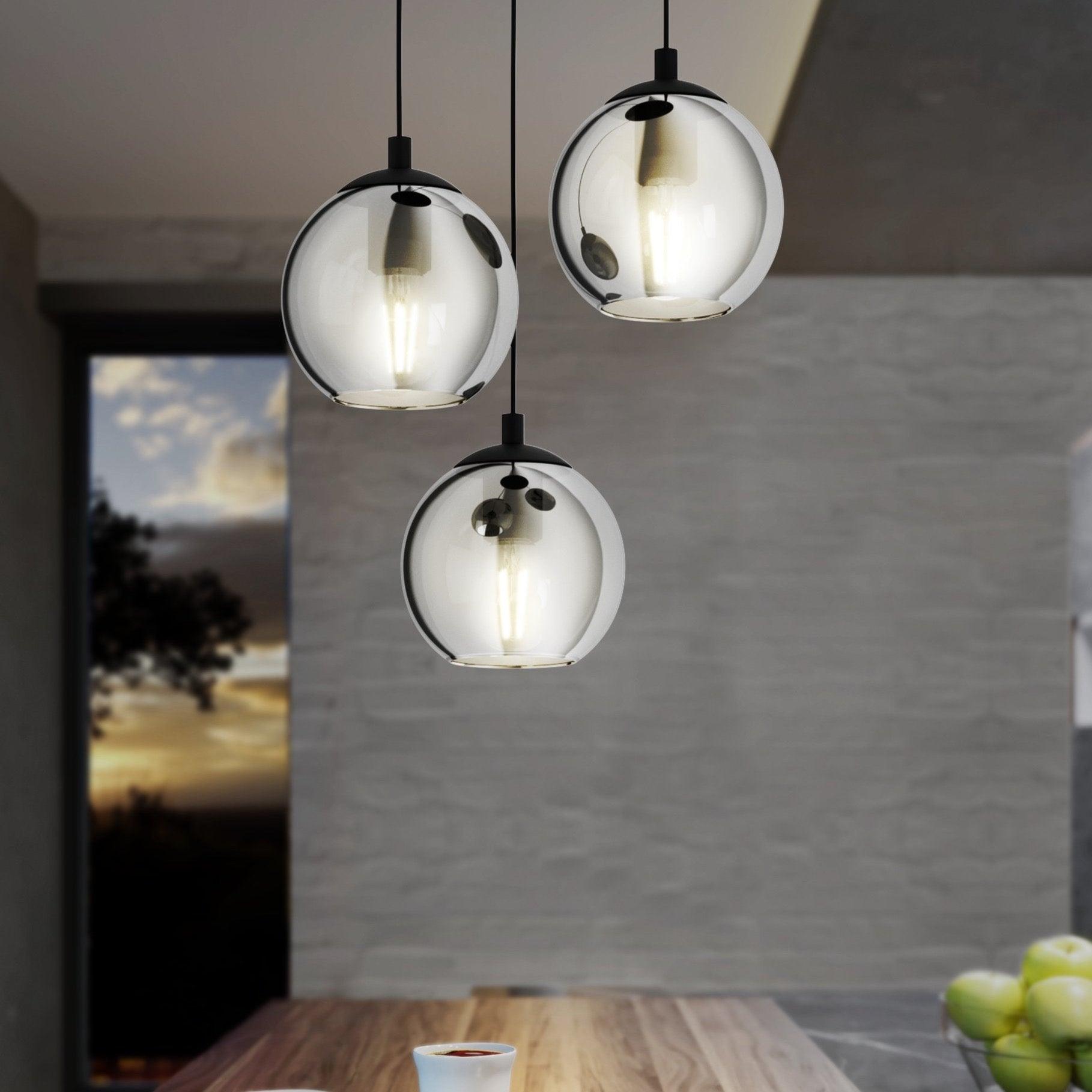 eglo ariscani black steel vaporised glass 3 light pendant living room image