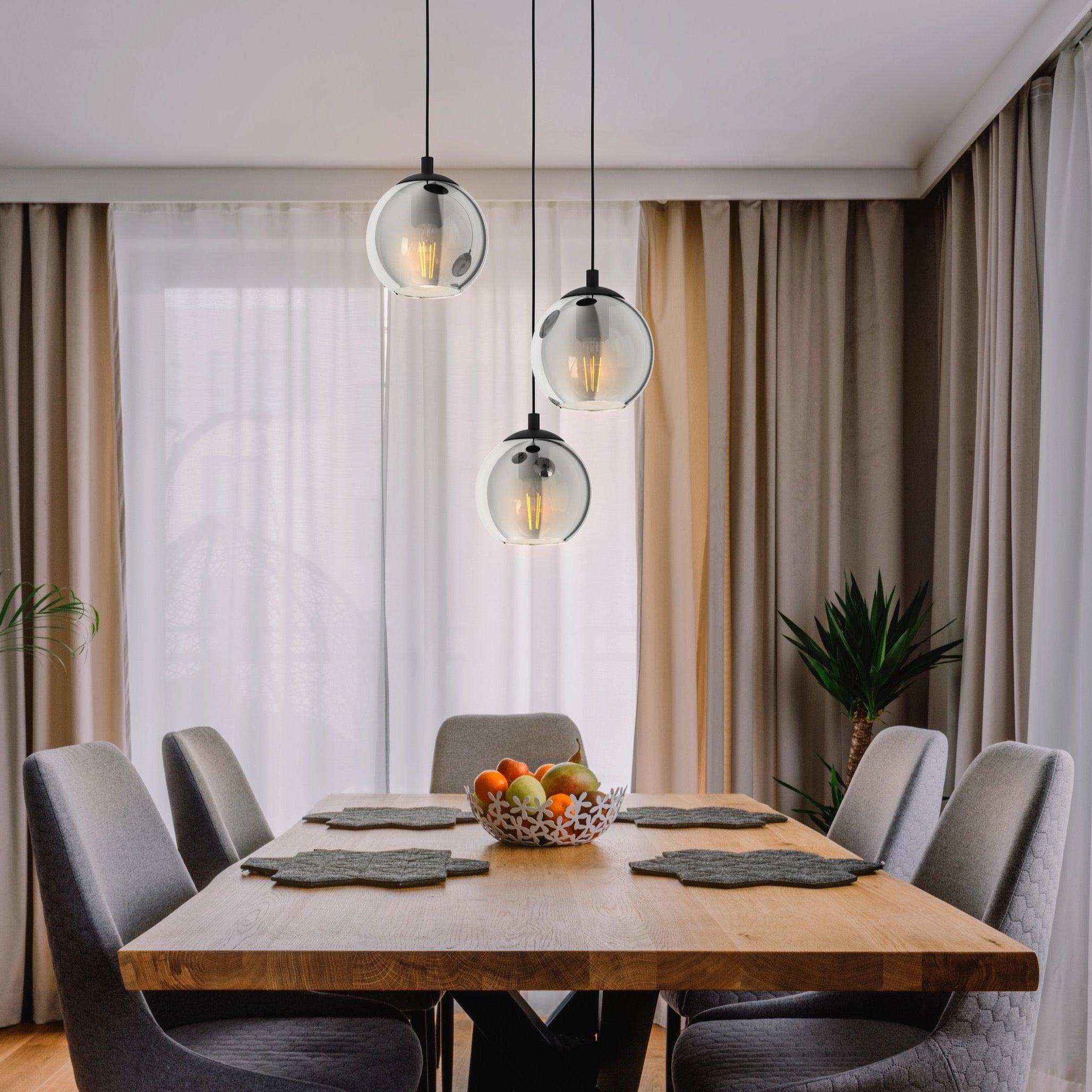 eglo ariscani black steel vaporised glass 3 light pendant bedroom lighting