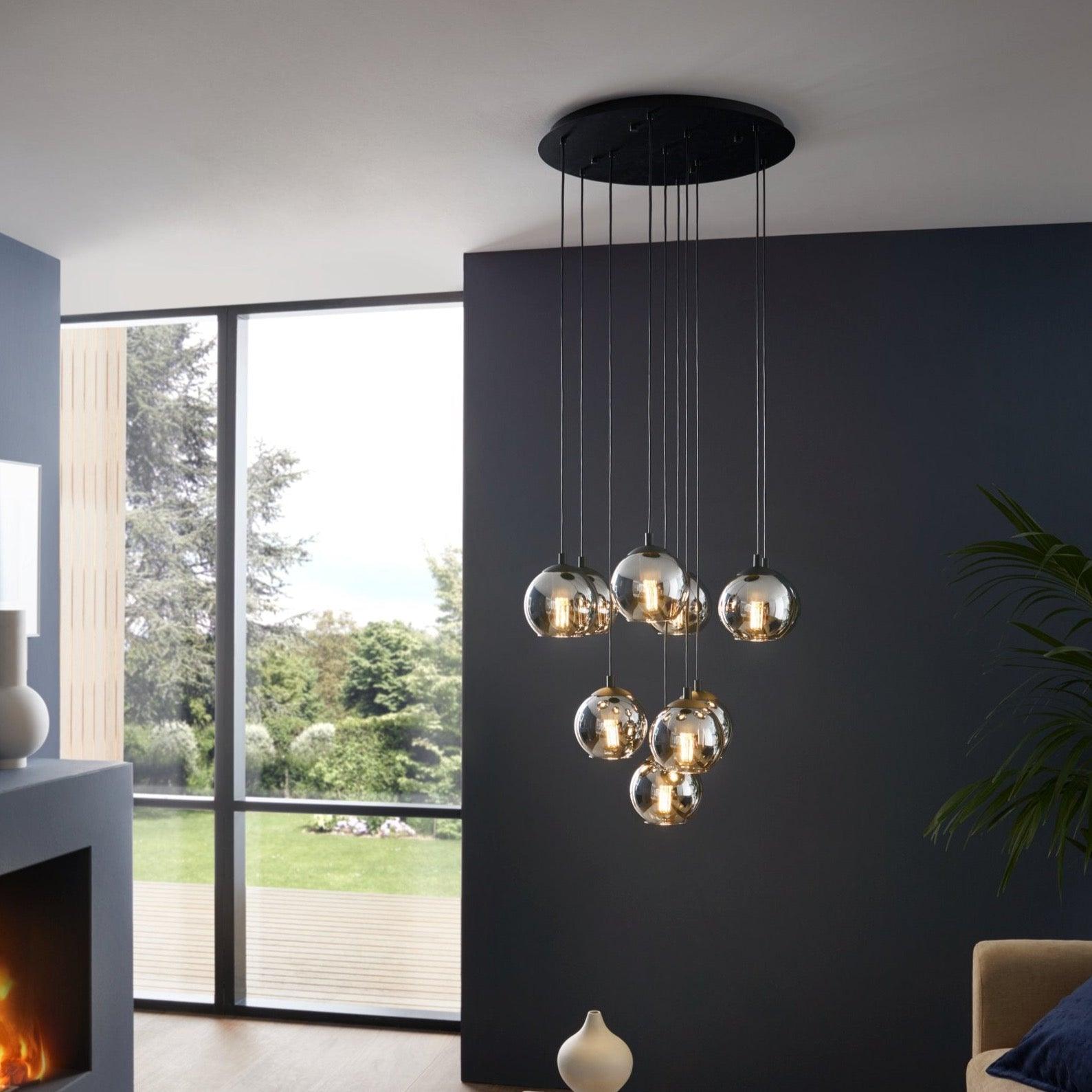 eglo ariscani black steel vaporised glass 10 light pendant