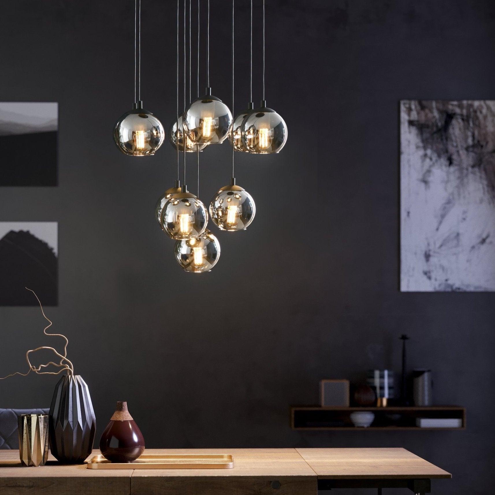 eglo ariscani black steel vaporised glass 10 light pendant living room image