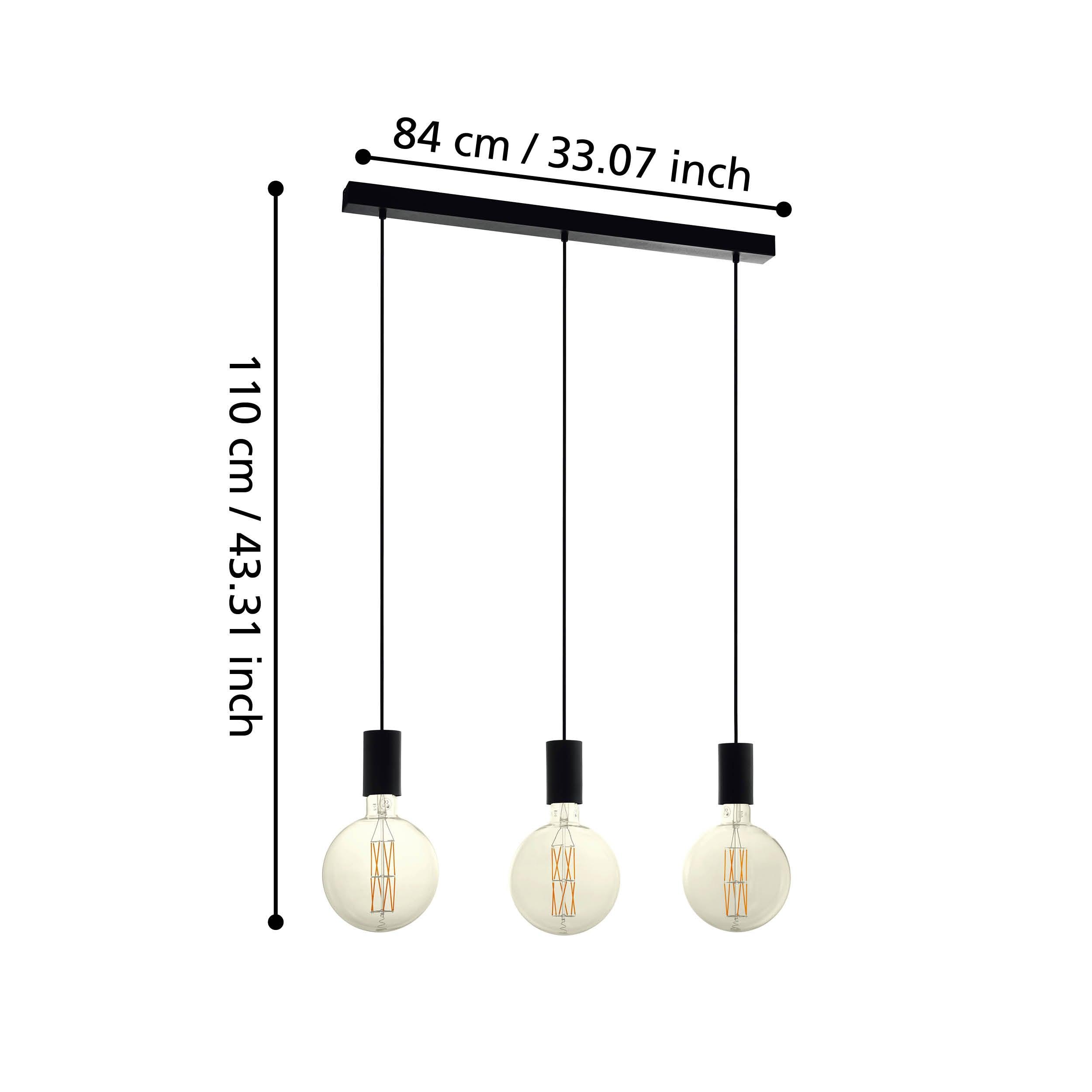 eglo pozueta 3 light black cable set bar ceiling pendant living room close up
