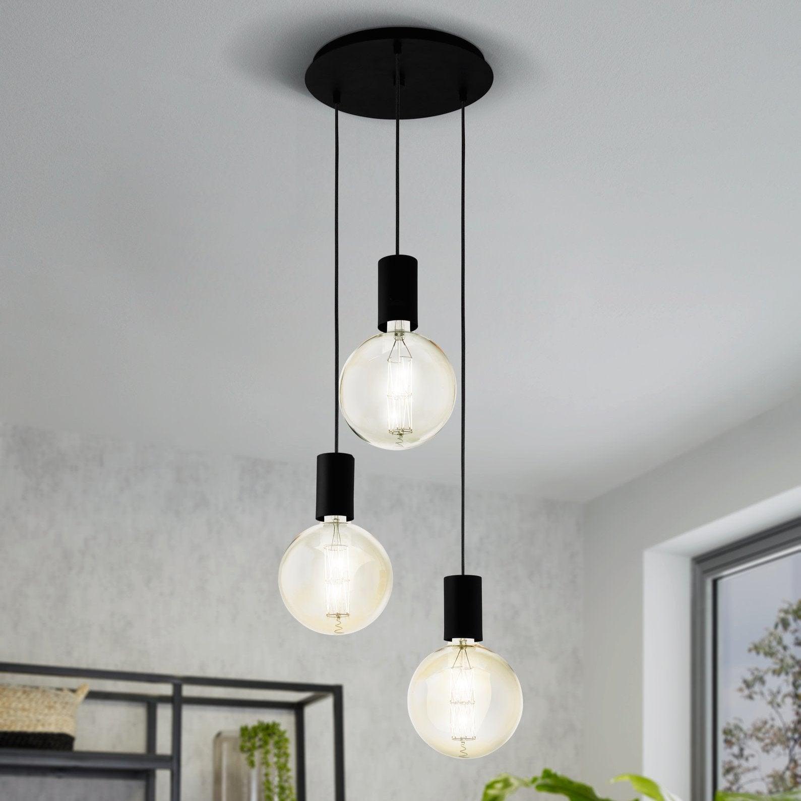eglo pozueta 3 light black cable set pendant