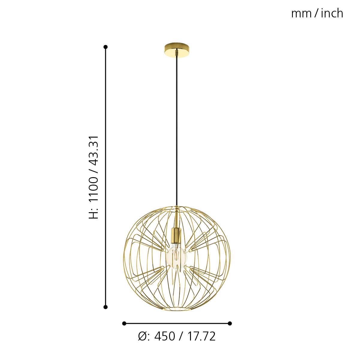 eglo okinzuri brass spherical wire frame ceiling pendant kitchen lighting