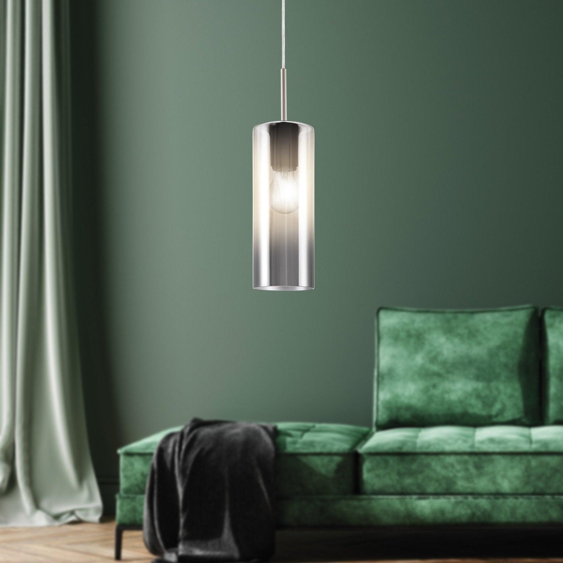 eglo selvino cylindrical smoked black glass ceiling pendant