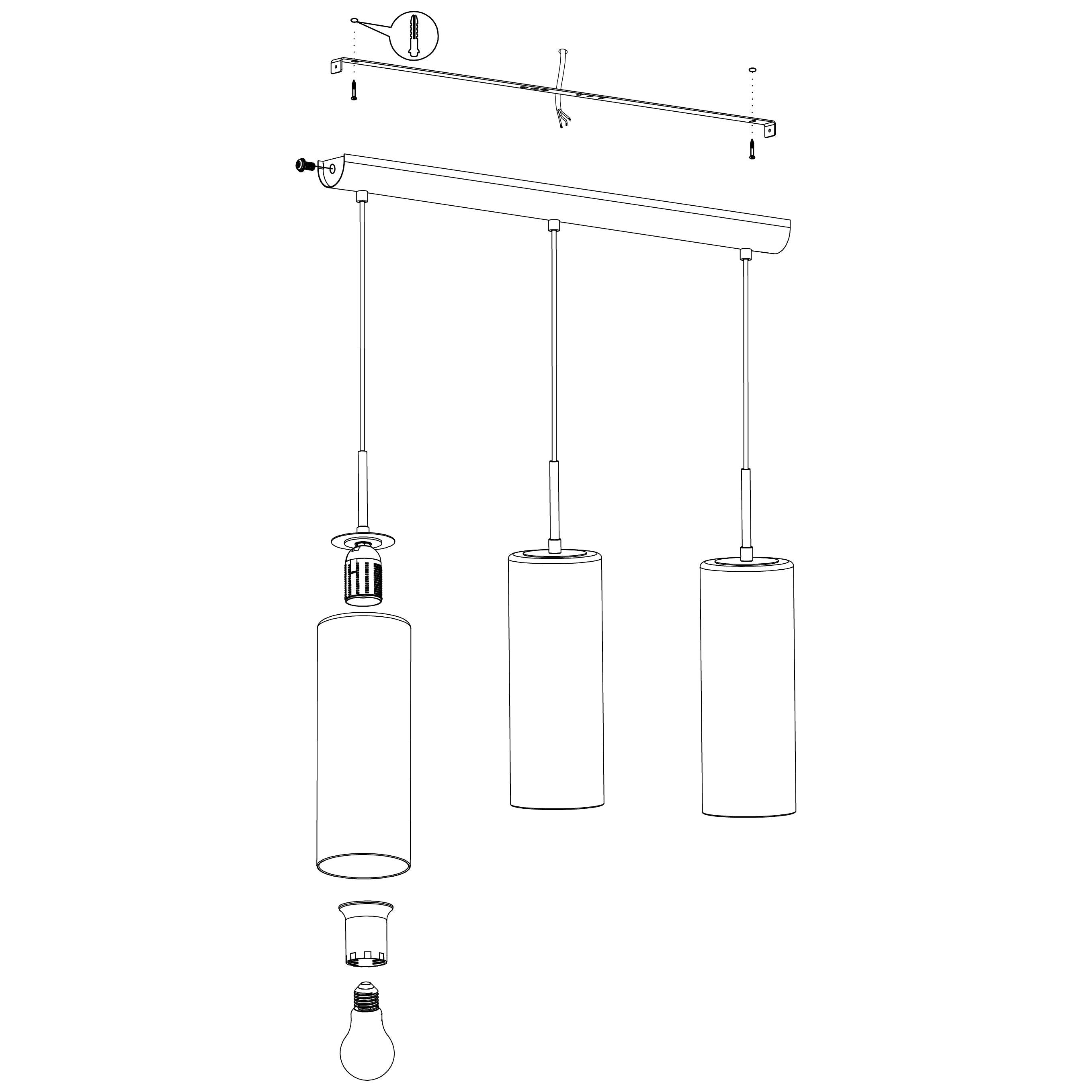 eglo selvino 3 light cylindrical gold coated glass pendant Kitchen Lighting Close Up