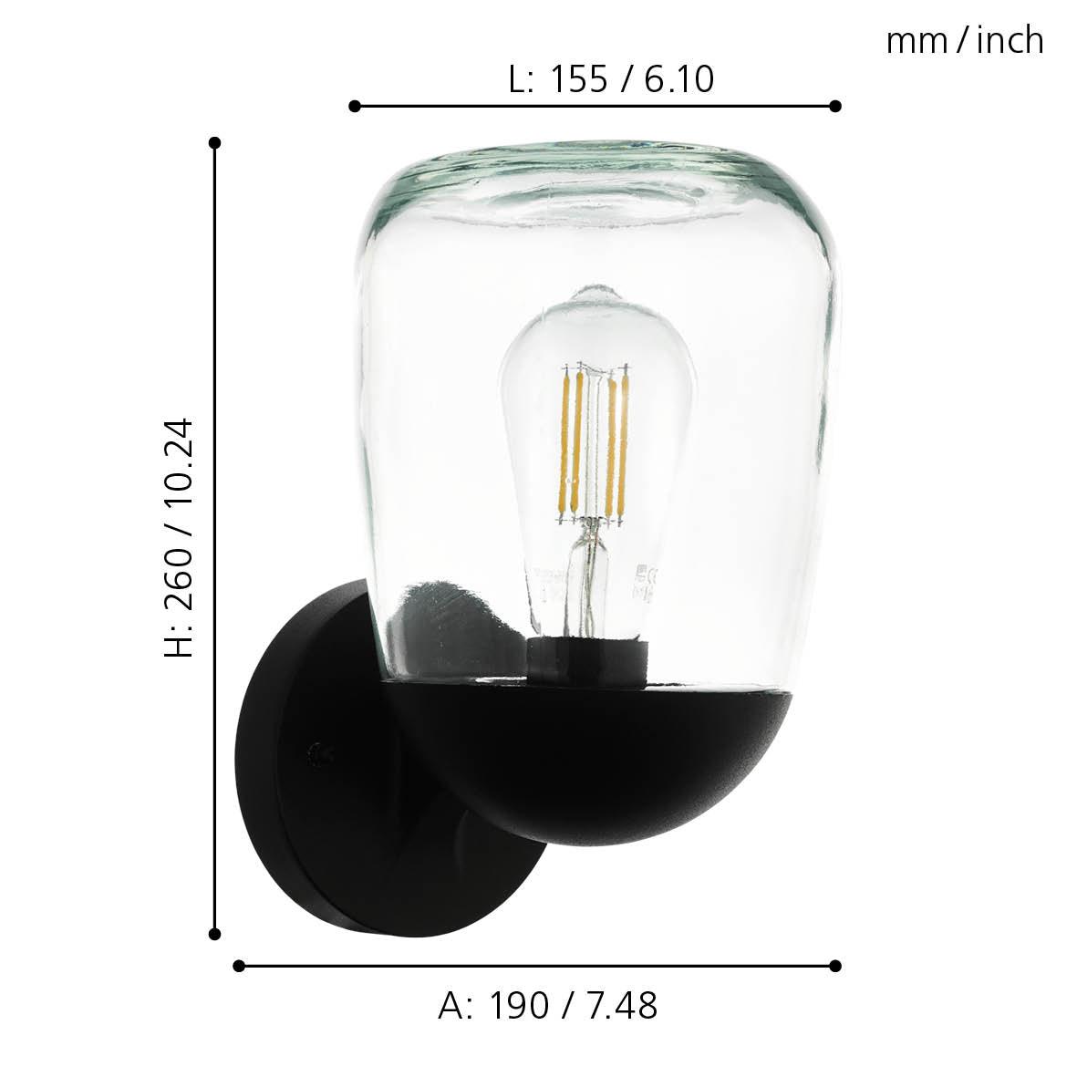 Eglo Donatori Black & Clear Glass Outdoor Wall Light - IP44-warehouse-40